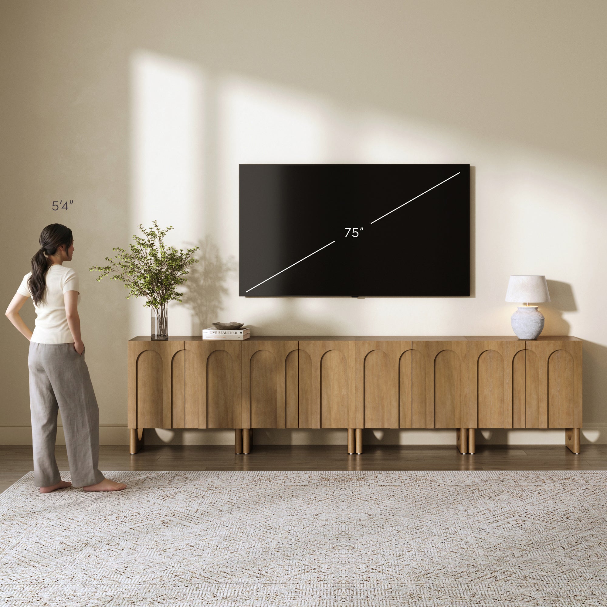 Wood Modular TV Console with Arched Doors for TVs up to 100" Light Brown - Nathan James
