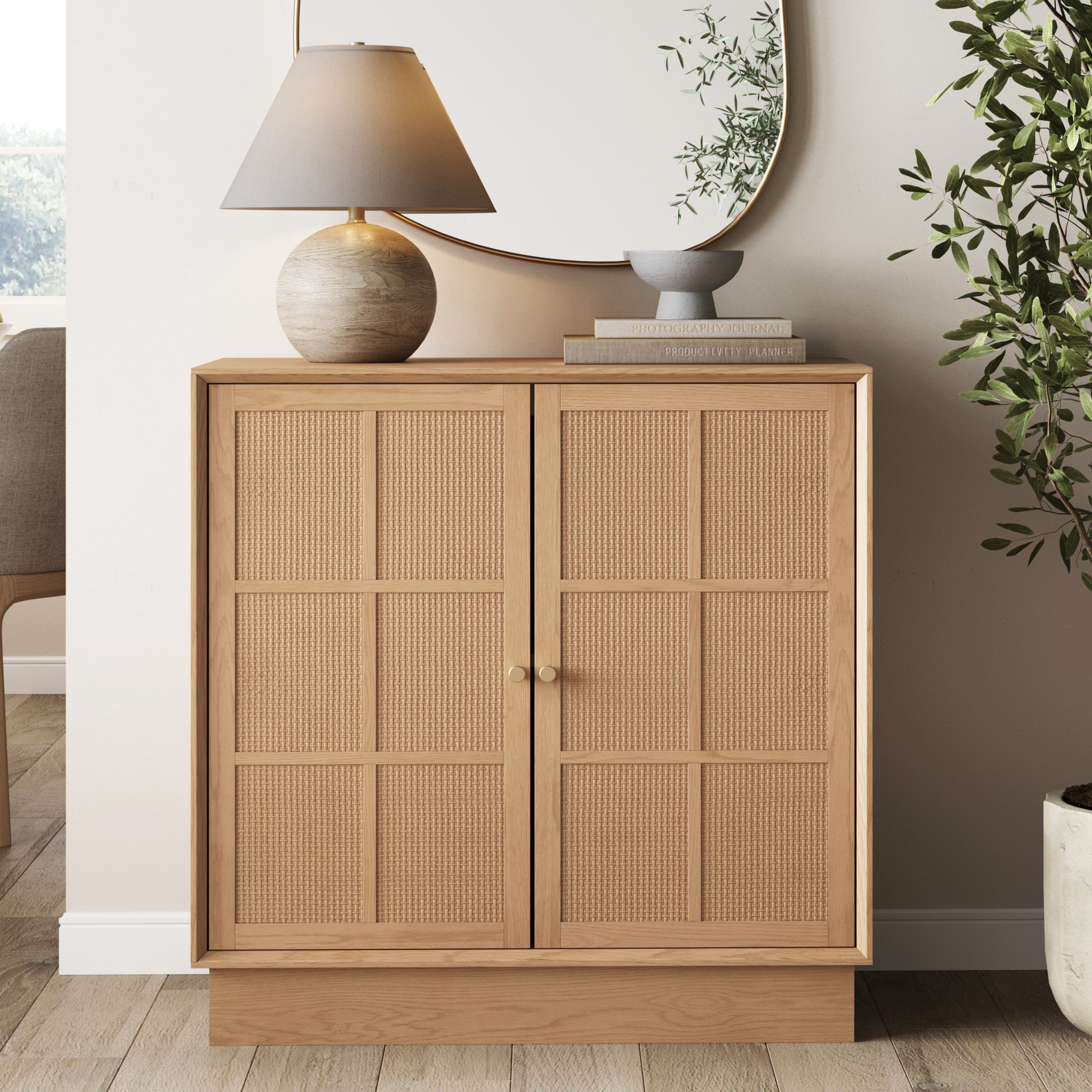 Modern Coastal Rattan Wood Sideboard Storage Cabinet Raw Oak - Nathan James