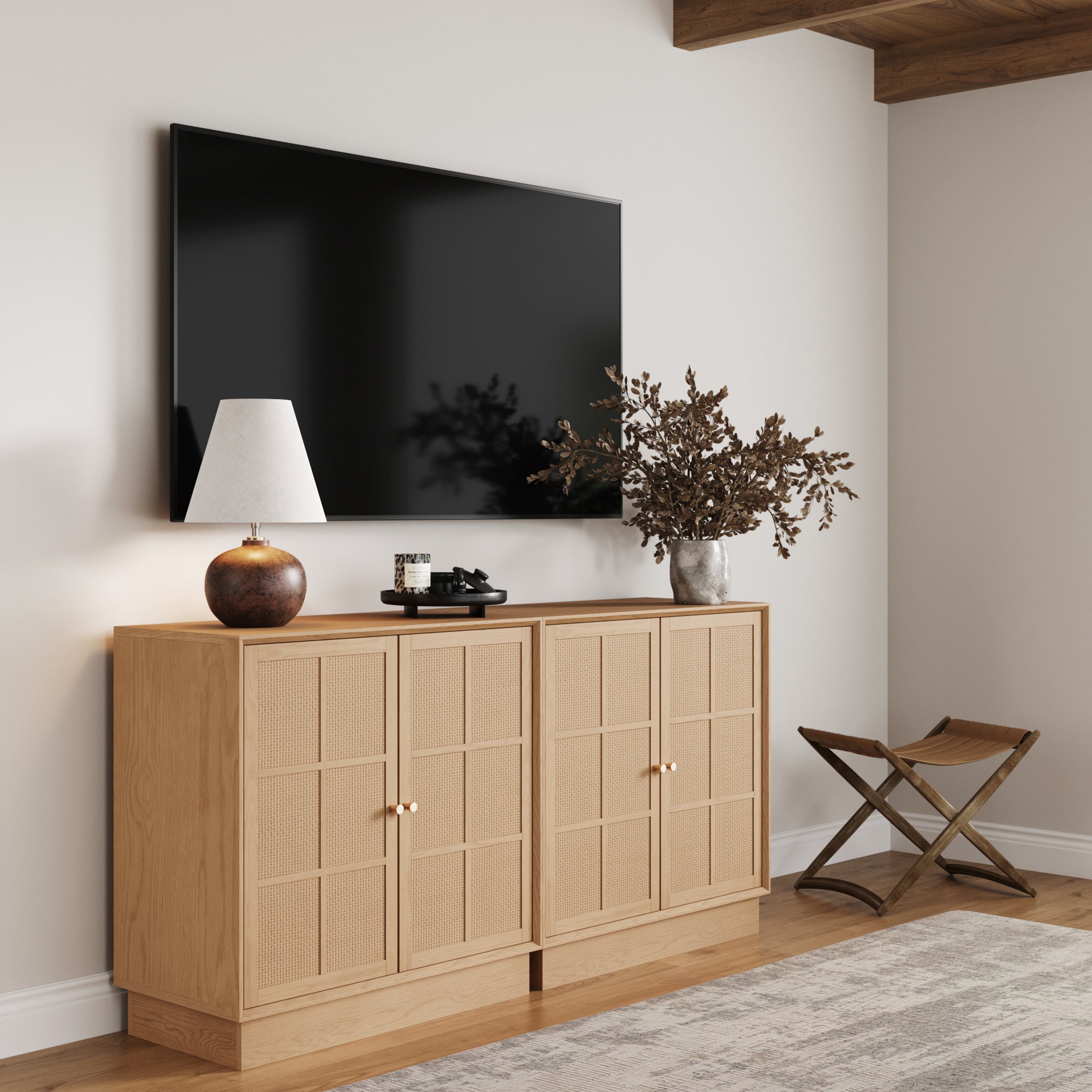 Modern Coastal Rattan Wood Sideboard Storage Cabinet Raw Oak - Nathan James