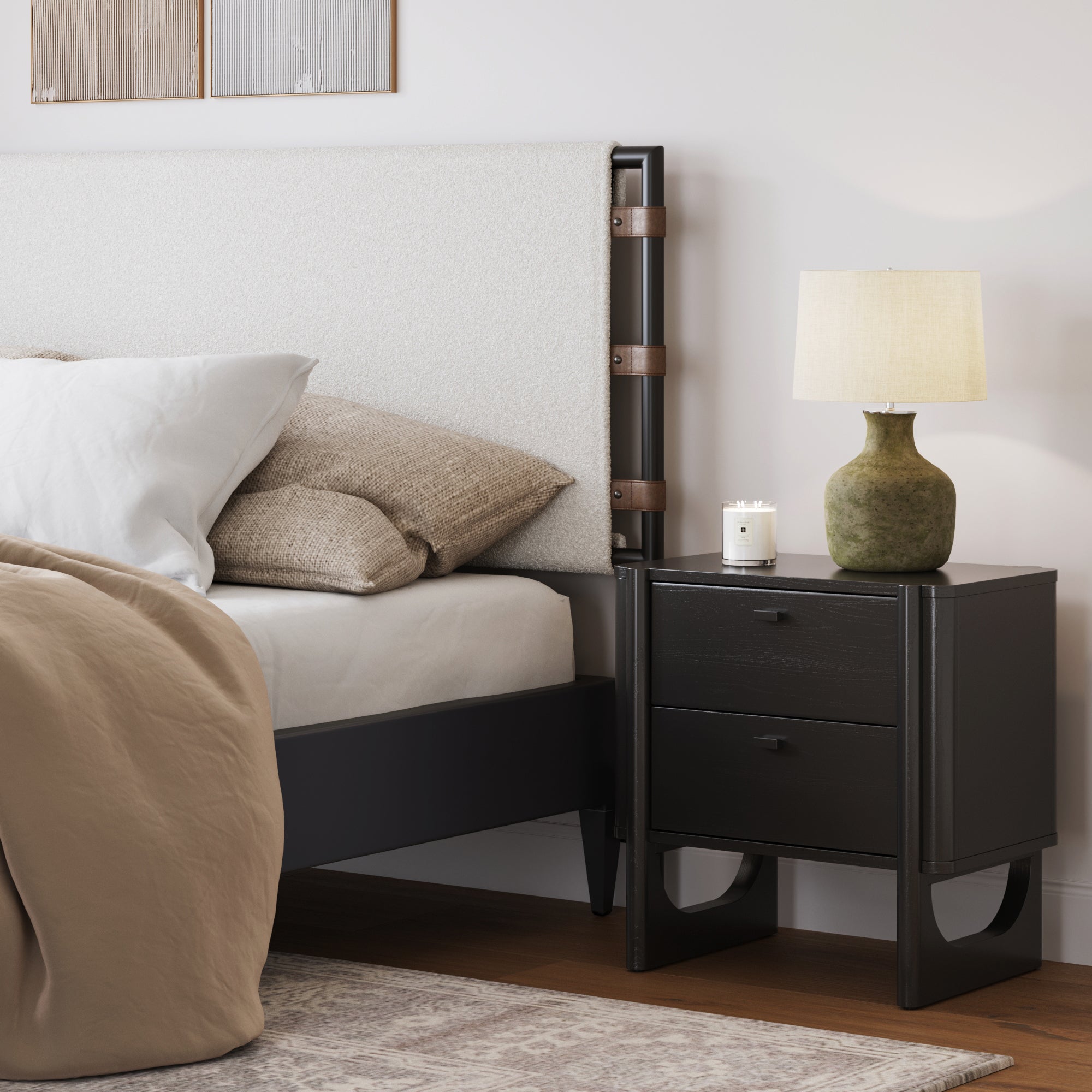 Mid Century Modern 2 - Drawer Solid Wood Nightstand Black - Nathan James
