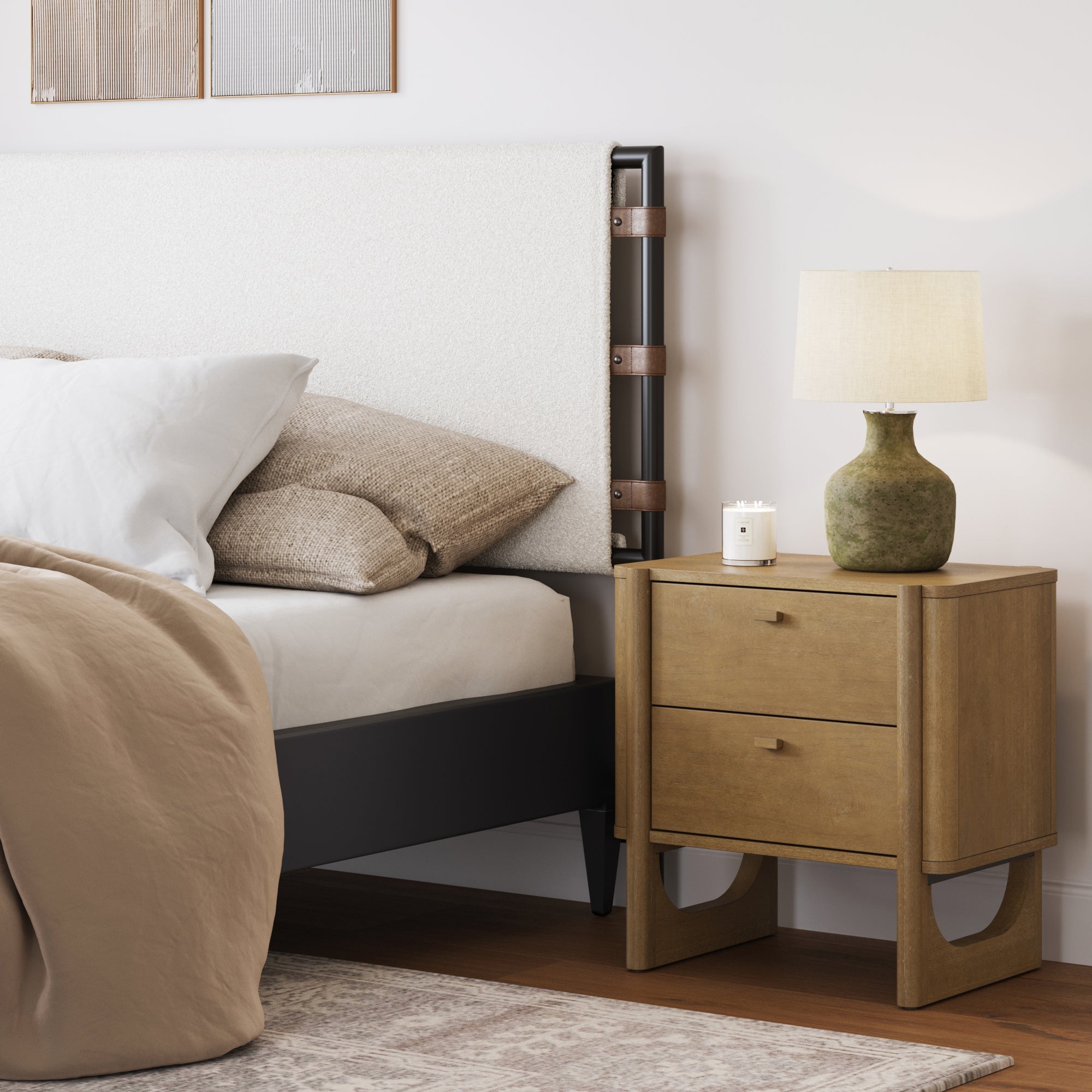 Mid Century Modern 2 - Drawer Solid Wood Nightstand Light Brown - Nathan James
