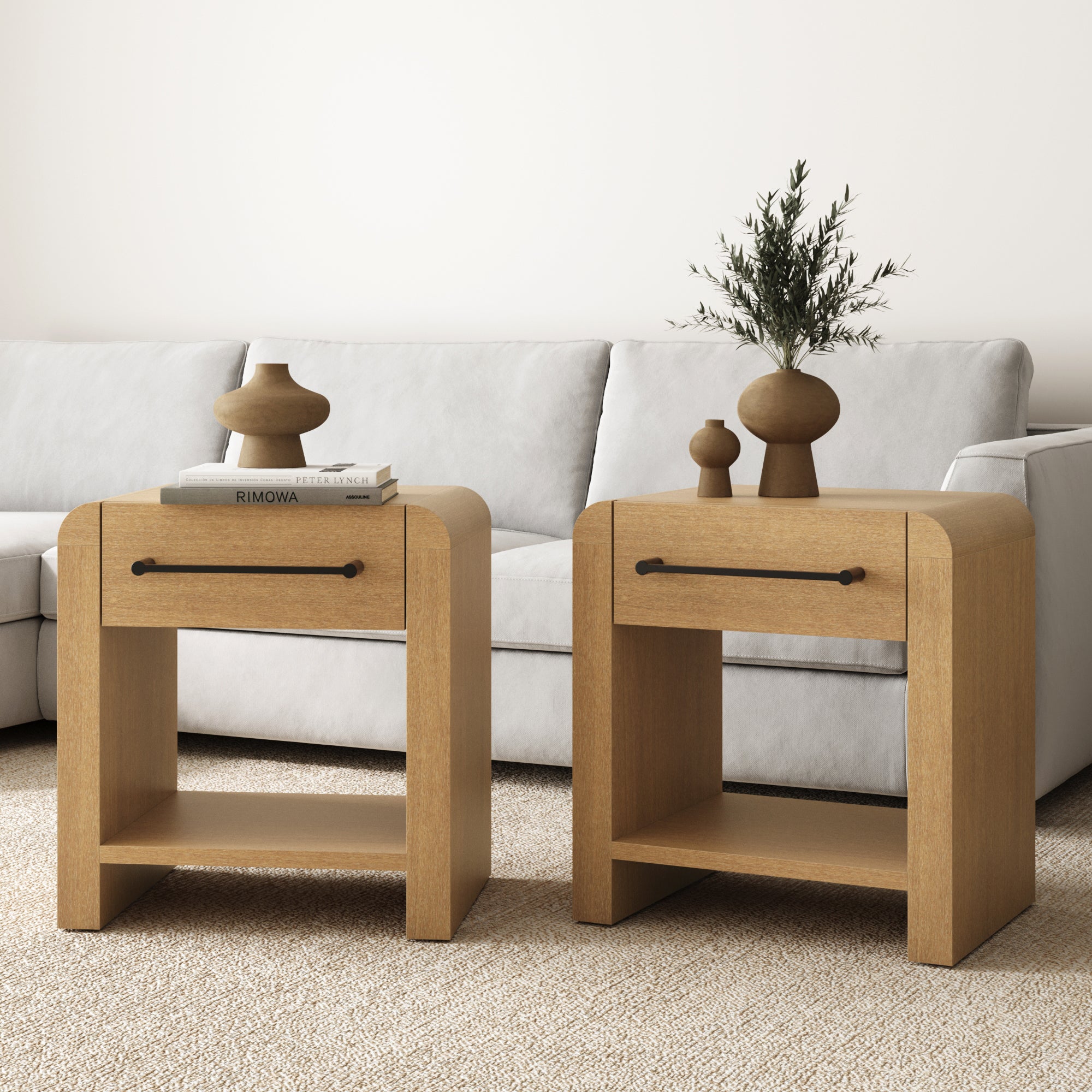 Modern 1 - Drawer Nighstand with Metal Handle Light Brown (Set of 2) - Nathan James