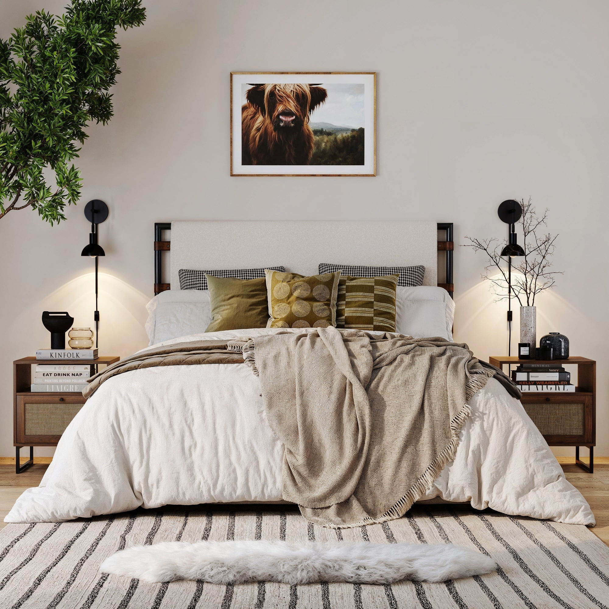 Rattan & Wood Storage Nightstands Walnut (Set of 2) - Nathan James