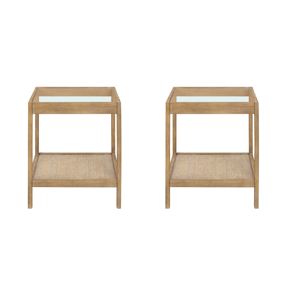 Modern Rattan & Wood Nightstand Glass Top Brown (Set of 2) - Nathan James