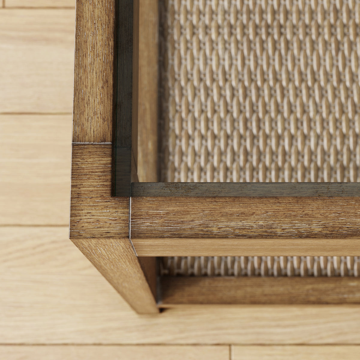 Modern Rattan & Wood Nightstand Glass Top Brown - Nathan James