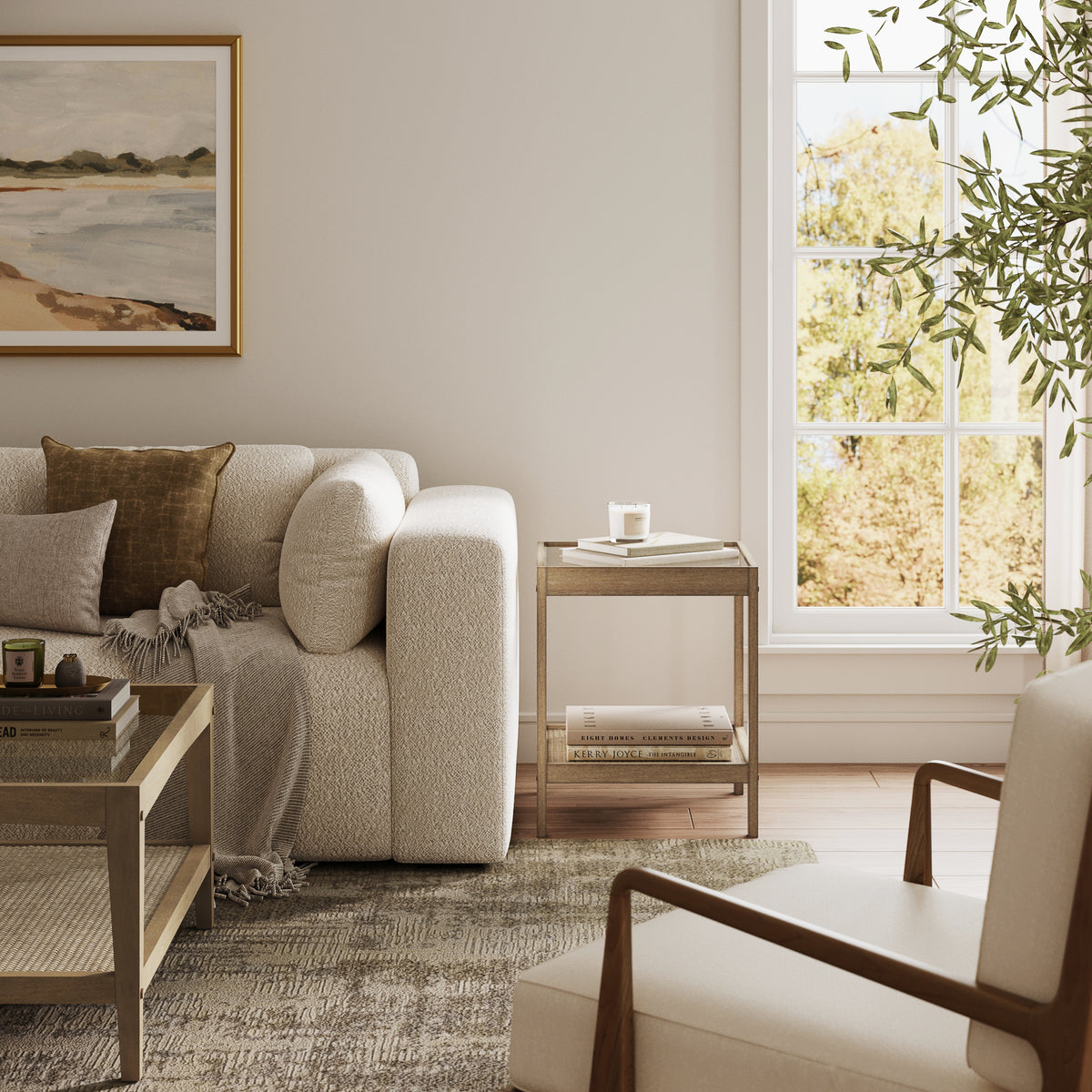 Solid Wood, Rattan & Glass Top End Table - Nathan James