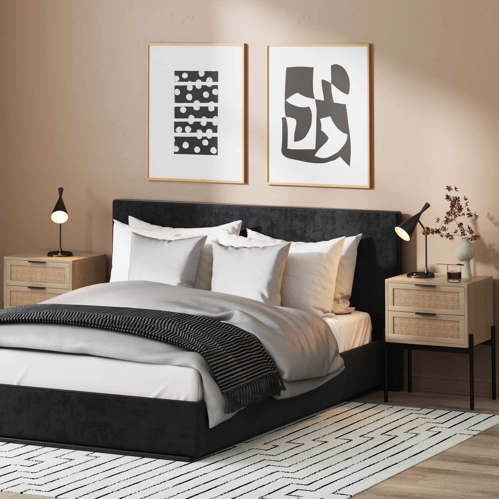 Wood & Rattan Nightstands Light Oak (Set of 2) - Nathan James