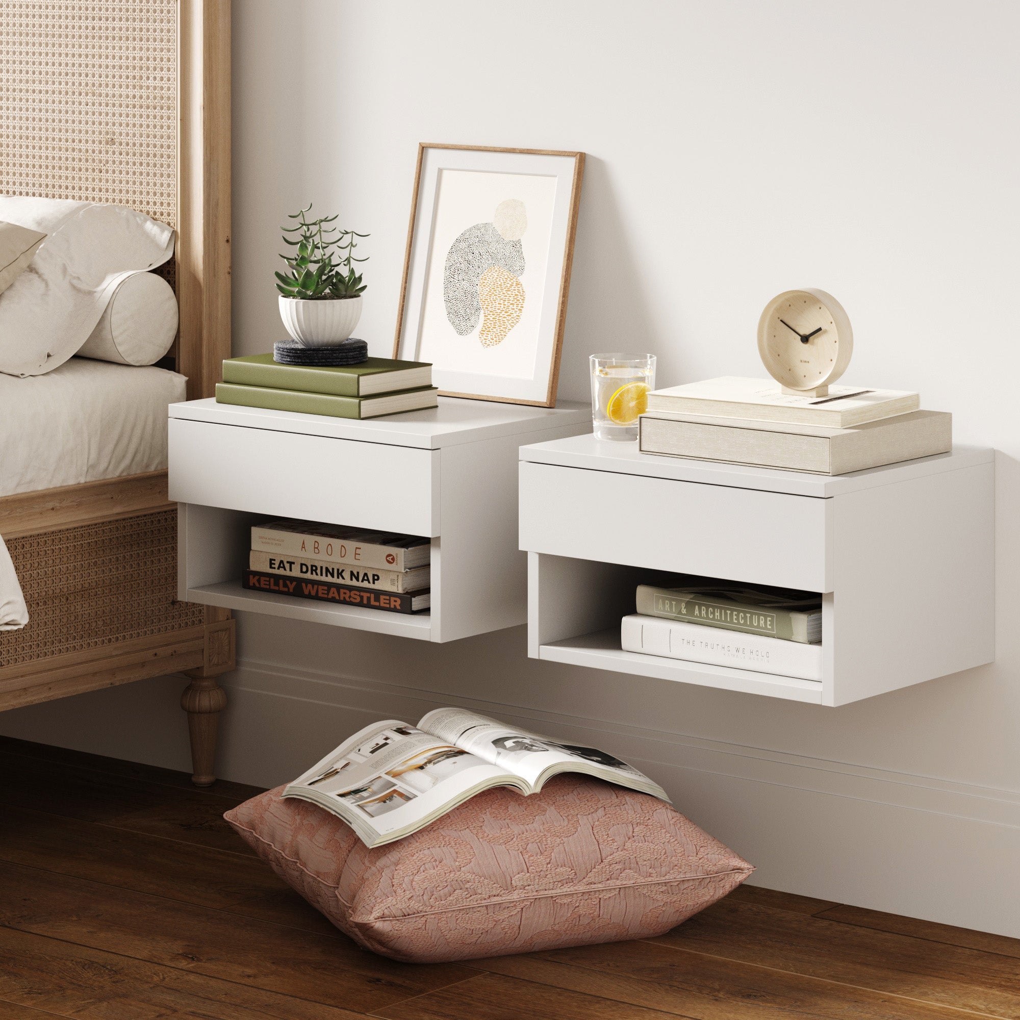 Mid - Century Floating Nightstands White (Set of 2) - Nathan James