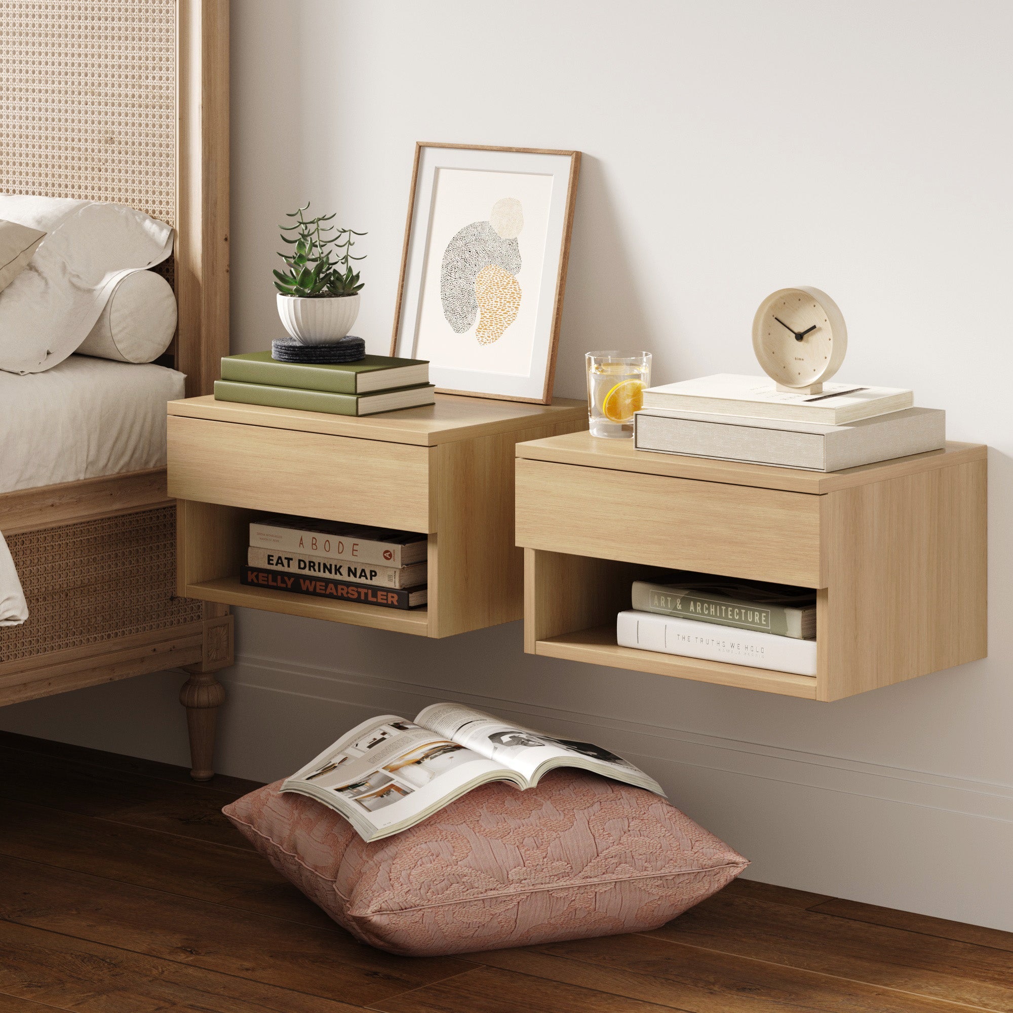 Mid - Century Floating Nightstands Light Oak (Set of 2) - Nathan James