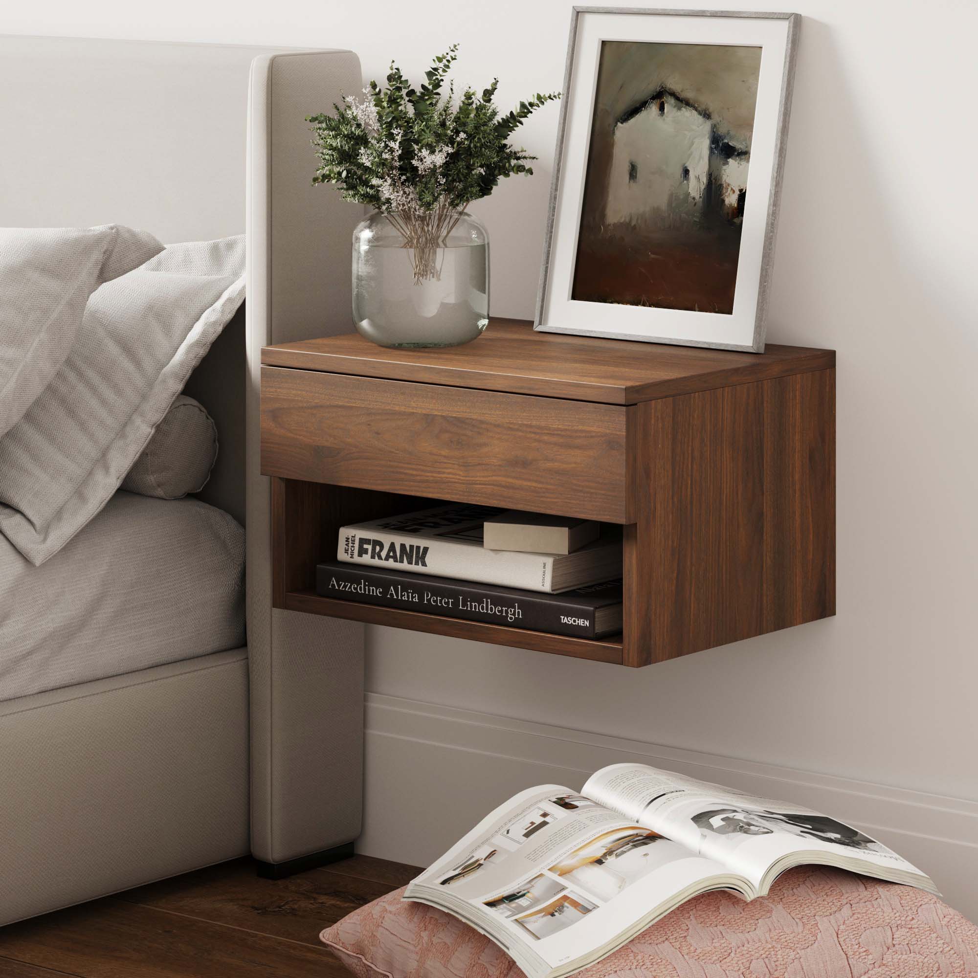 Mid - Century Floating Drawer Nightstand Walnut - Nathan James