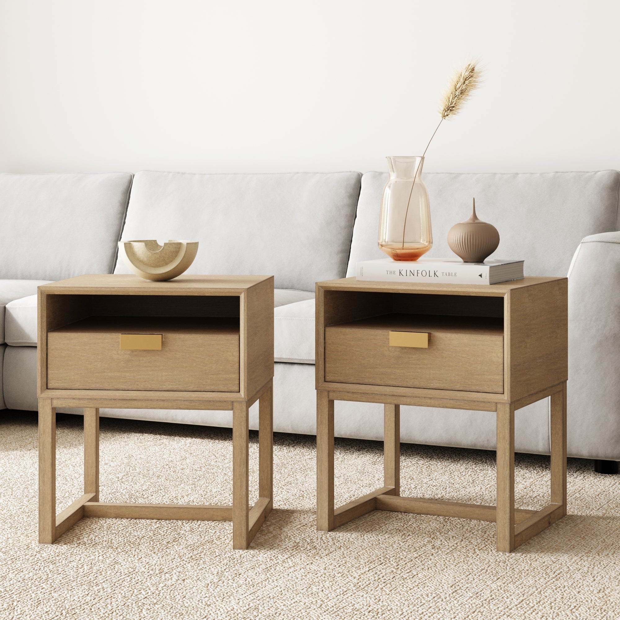 Wood Modern Farmhouse Nightstands (Set of 2) - Nathan James