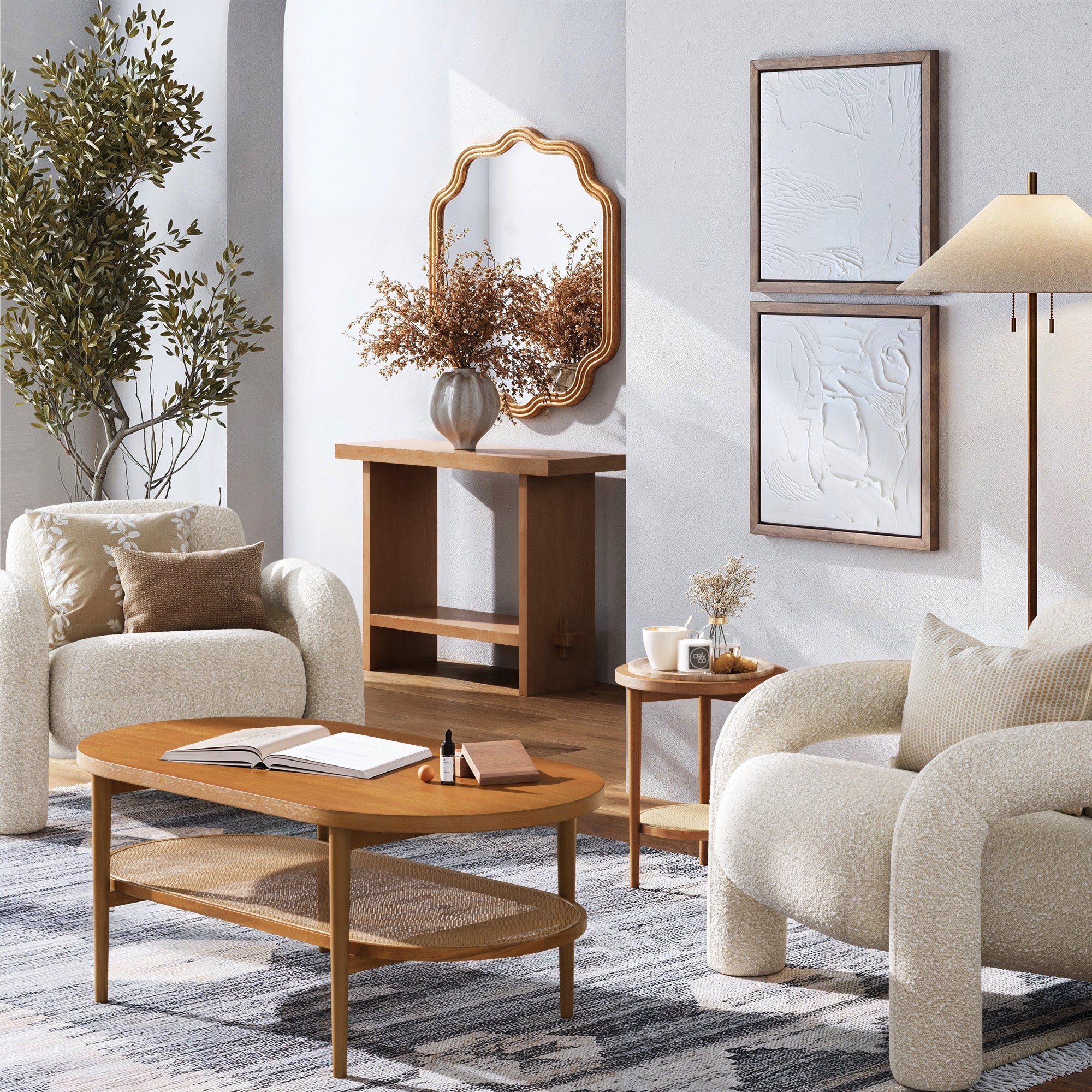 Wood & Rattan Oval Coffee Table Honey Brown - Nathan James