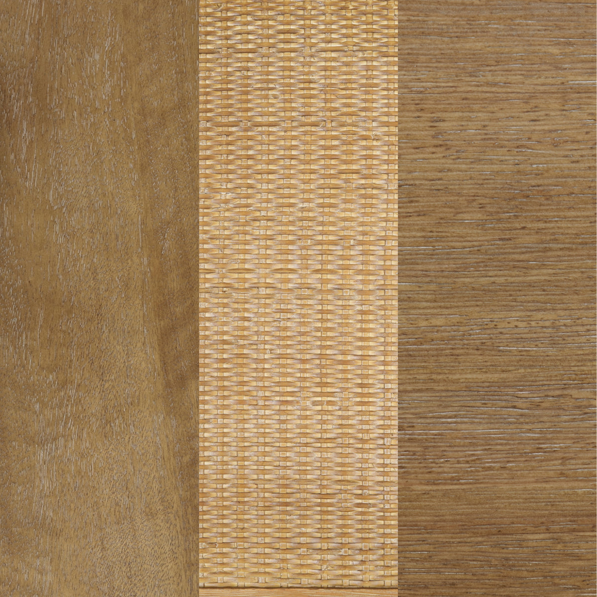 A rectangular bamboo placemat lies vertically on a wooden table, contrasting with the table’s natural wood grain and warm brown tones.