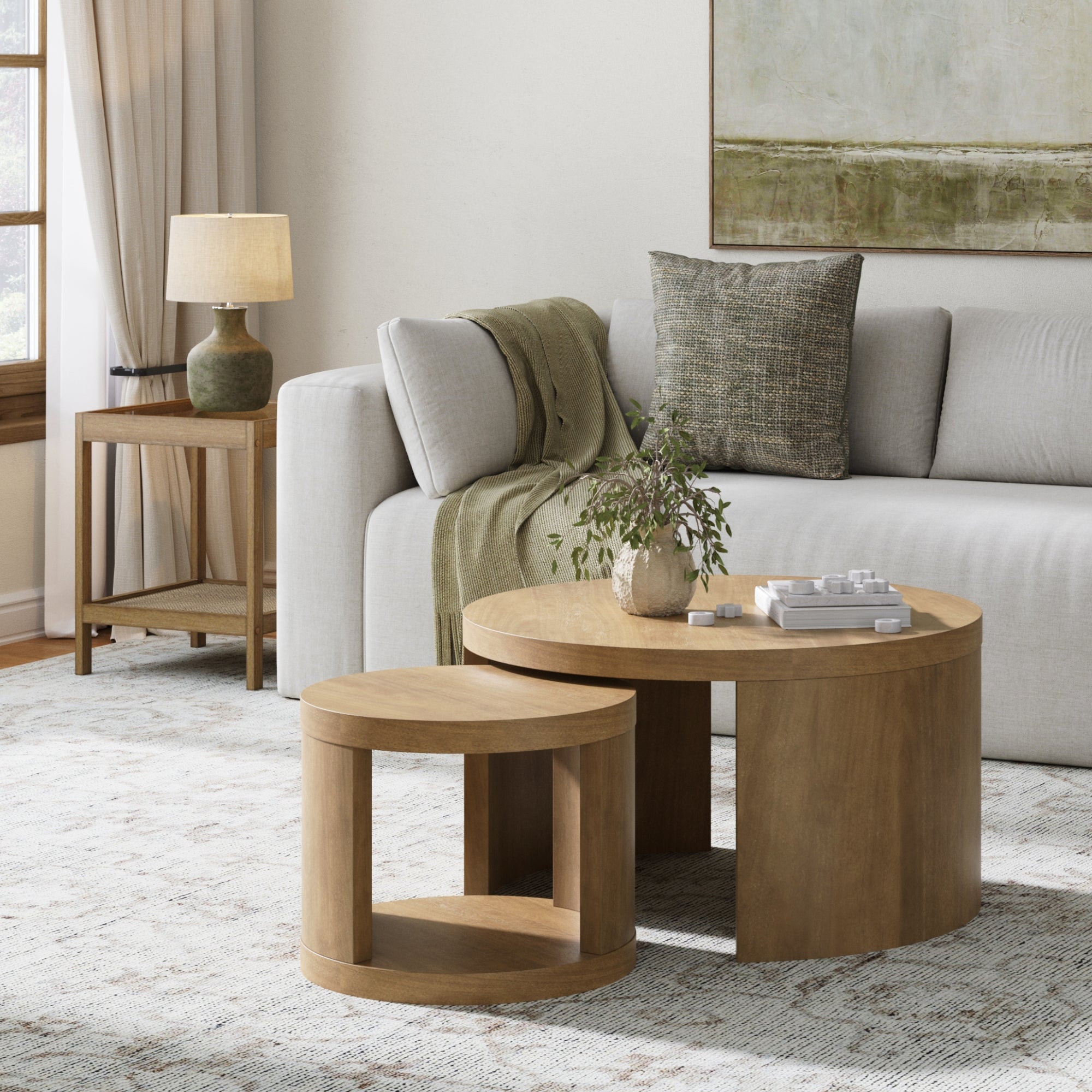 Round Wood Nesting Coffee Table Set Light Brown - Nathan James