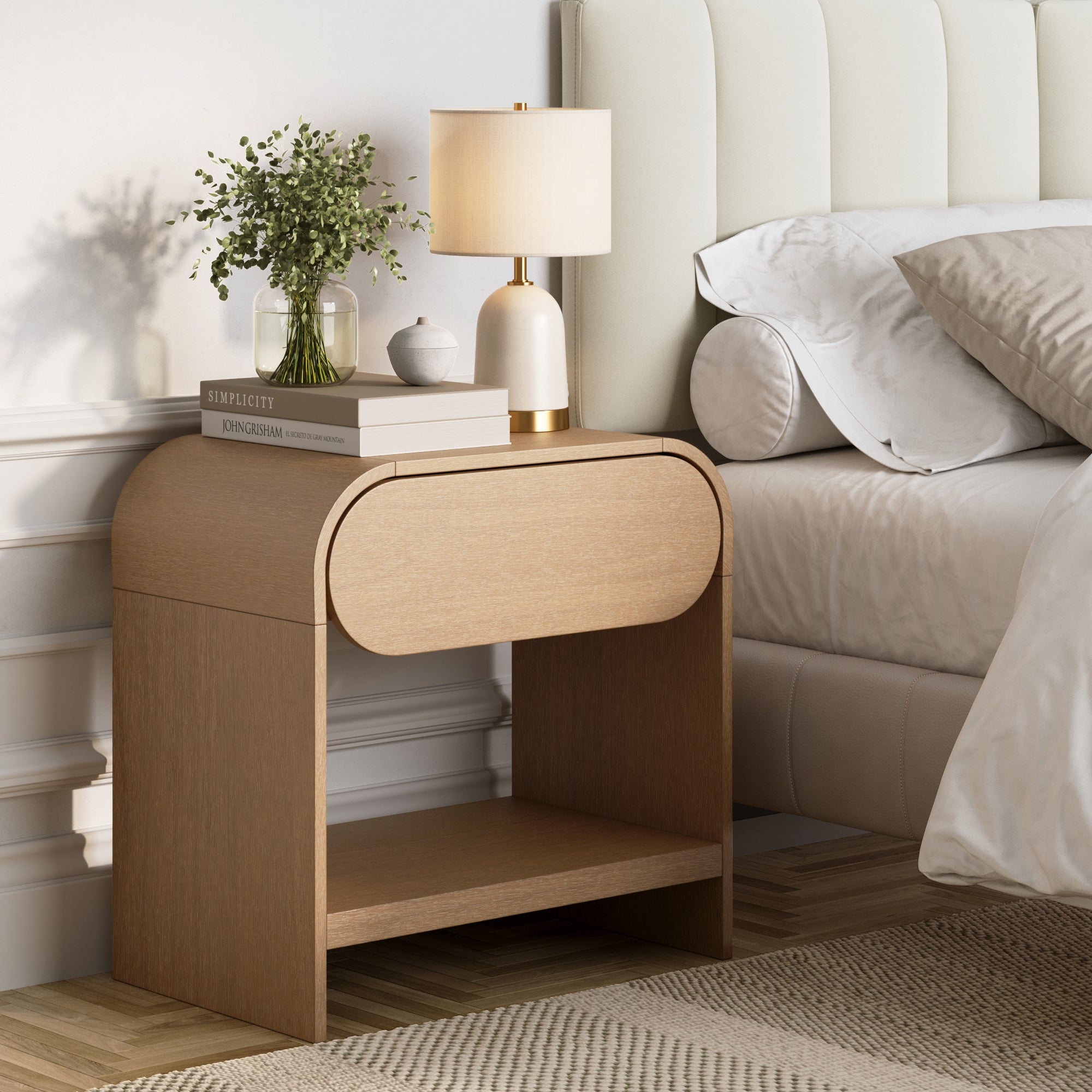 Mid - Century Wood Arched Nightstand Warm Oak - Nathan James