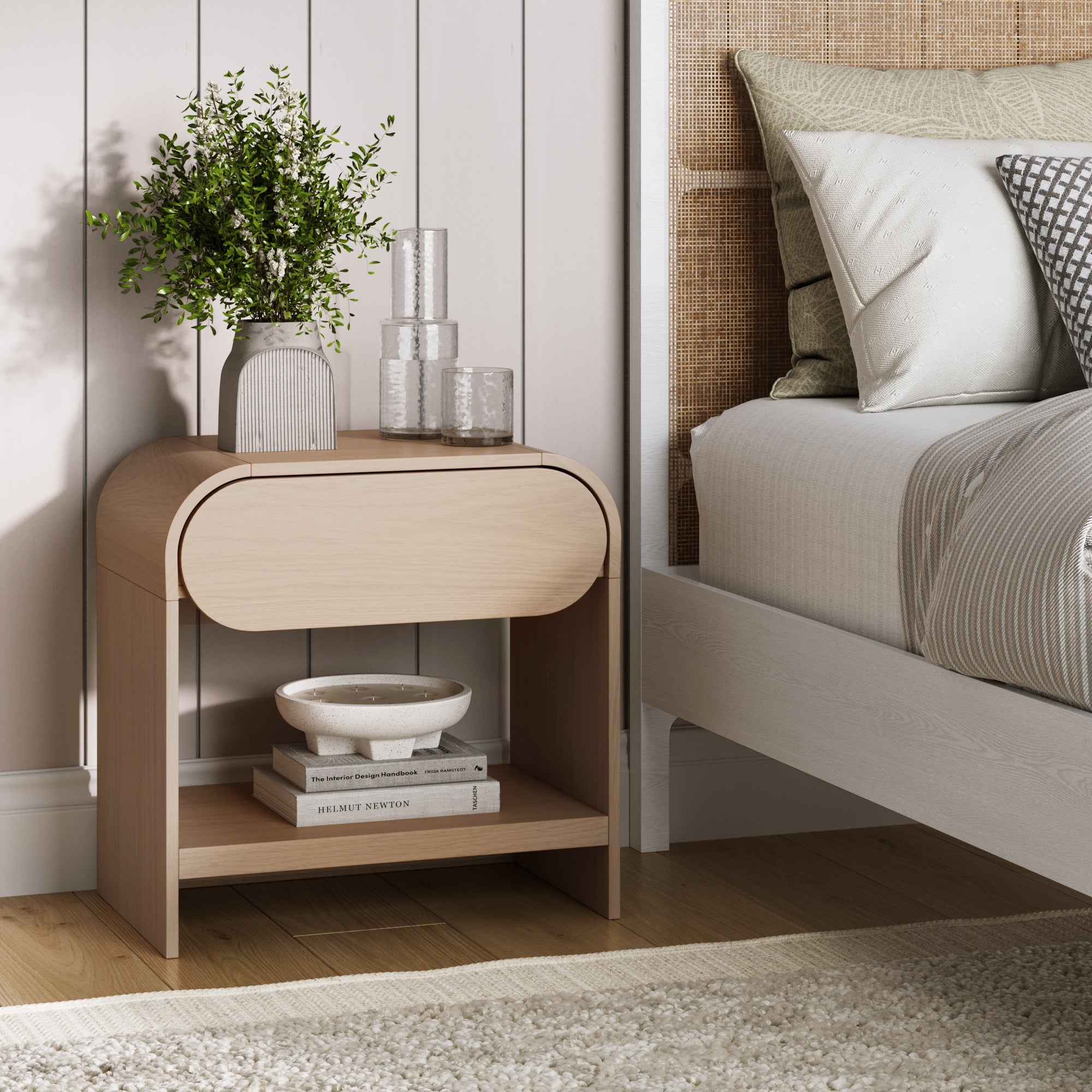 Mid - Century Wood Arched Nightstand Pale Oak - Nathan James