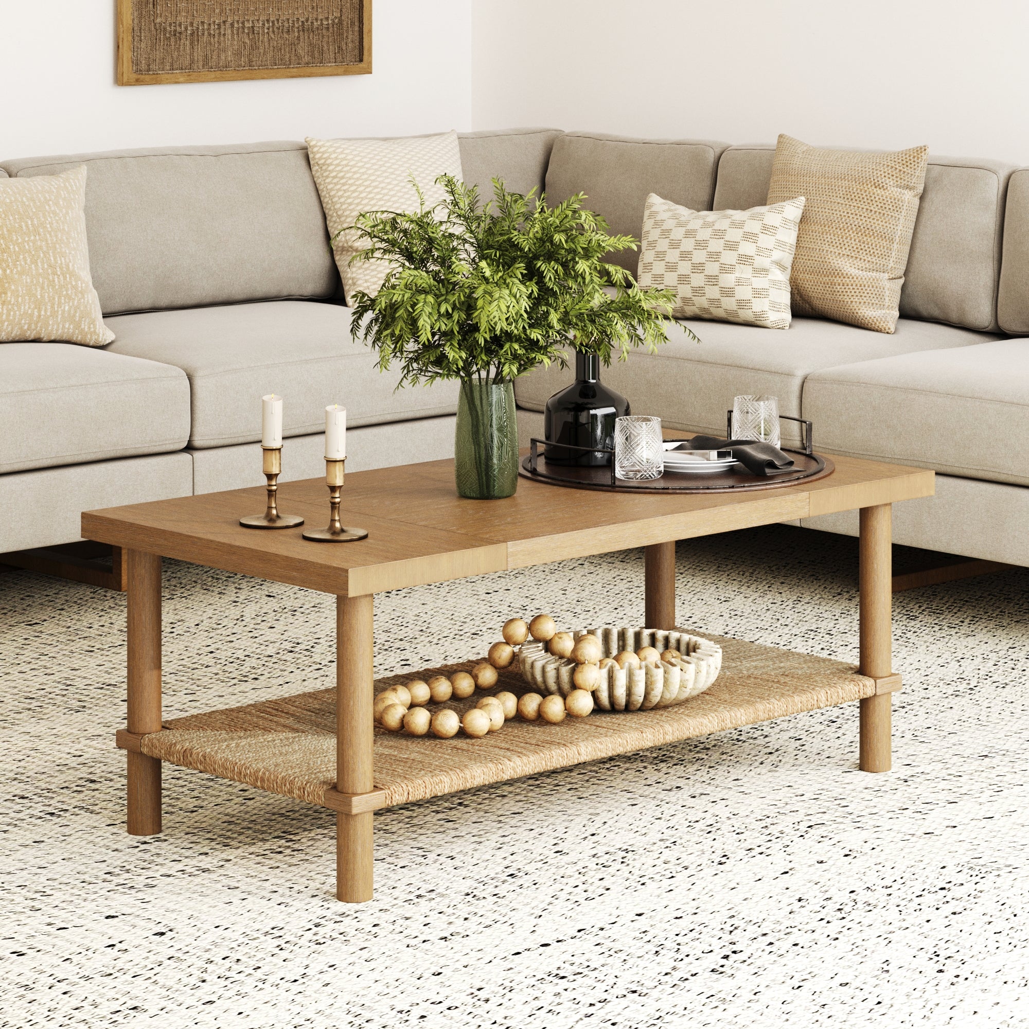Boho Seagrass & Wood Coffee Table - Nathan James