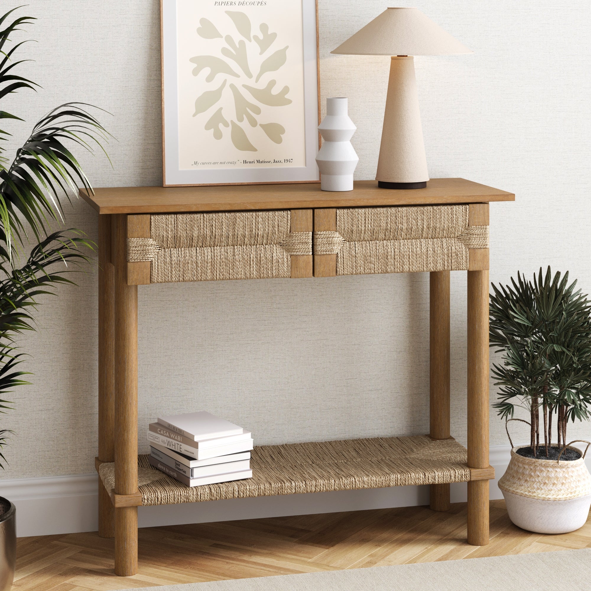 Boho Seagrass & Wood Console Table - Nathan James