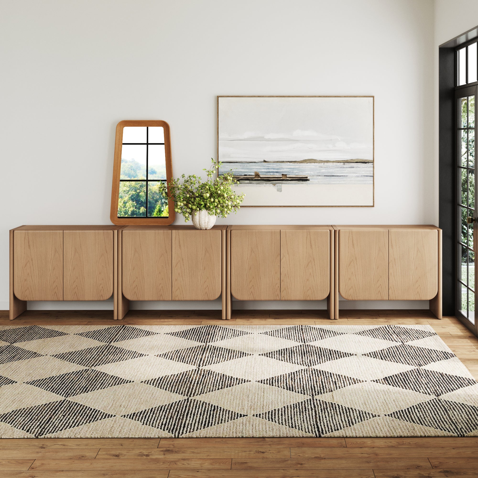 Rounded Wood Accent Cabinet or Large Credenza Raw Oak (Set of 4) - Nathan James