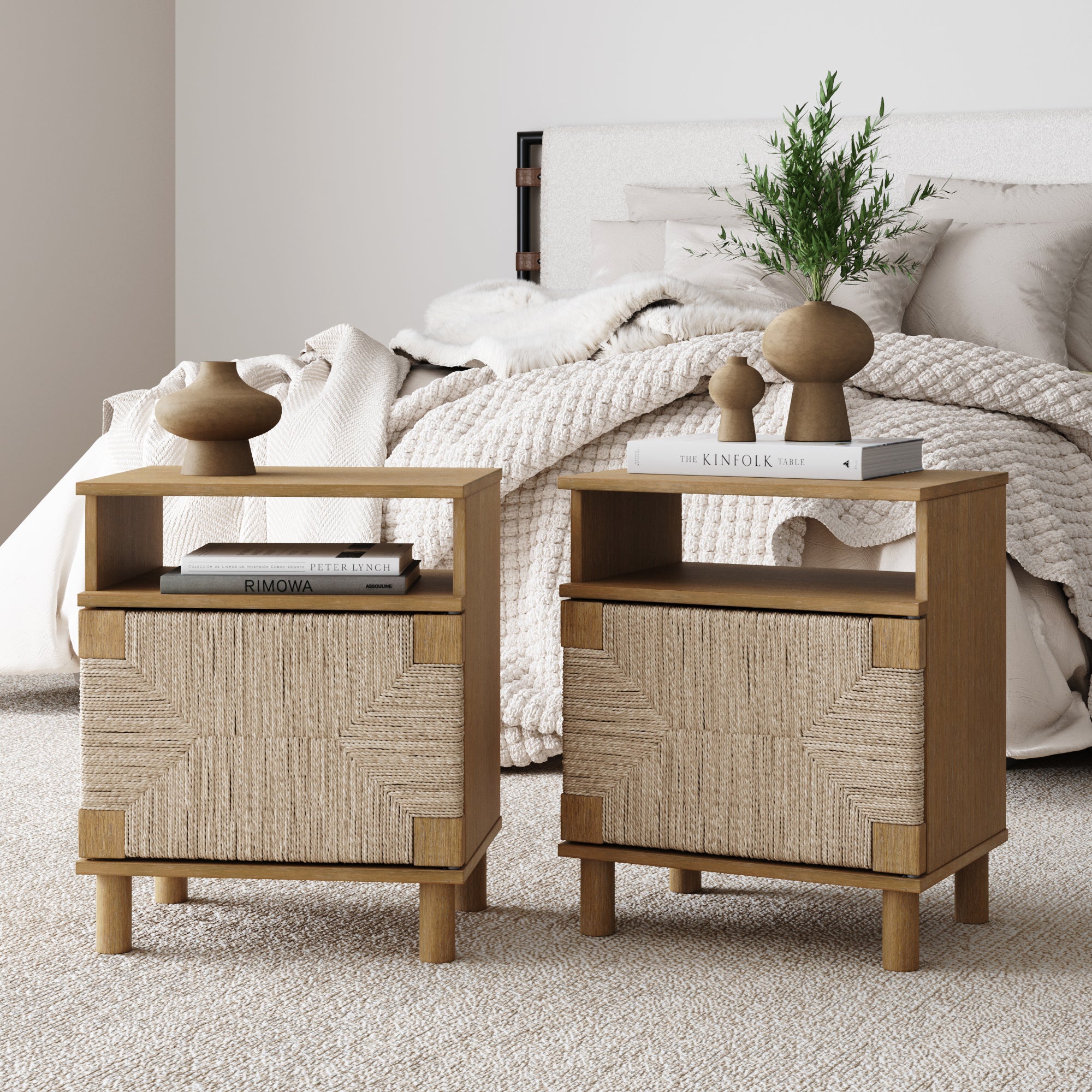 Boho Seagrass Storage Nightstands (Set of 2) - Nathan James