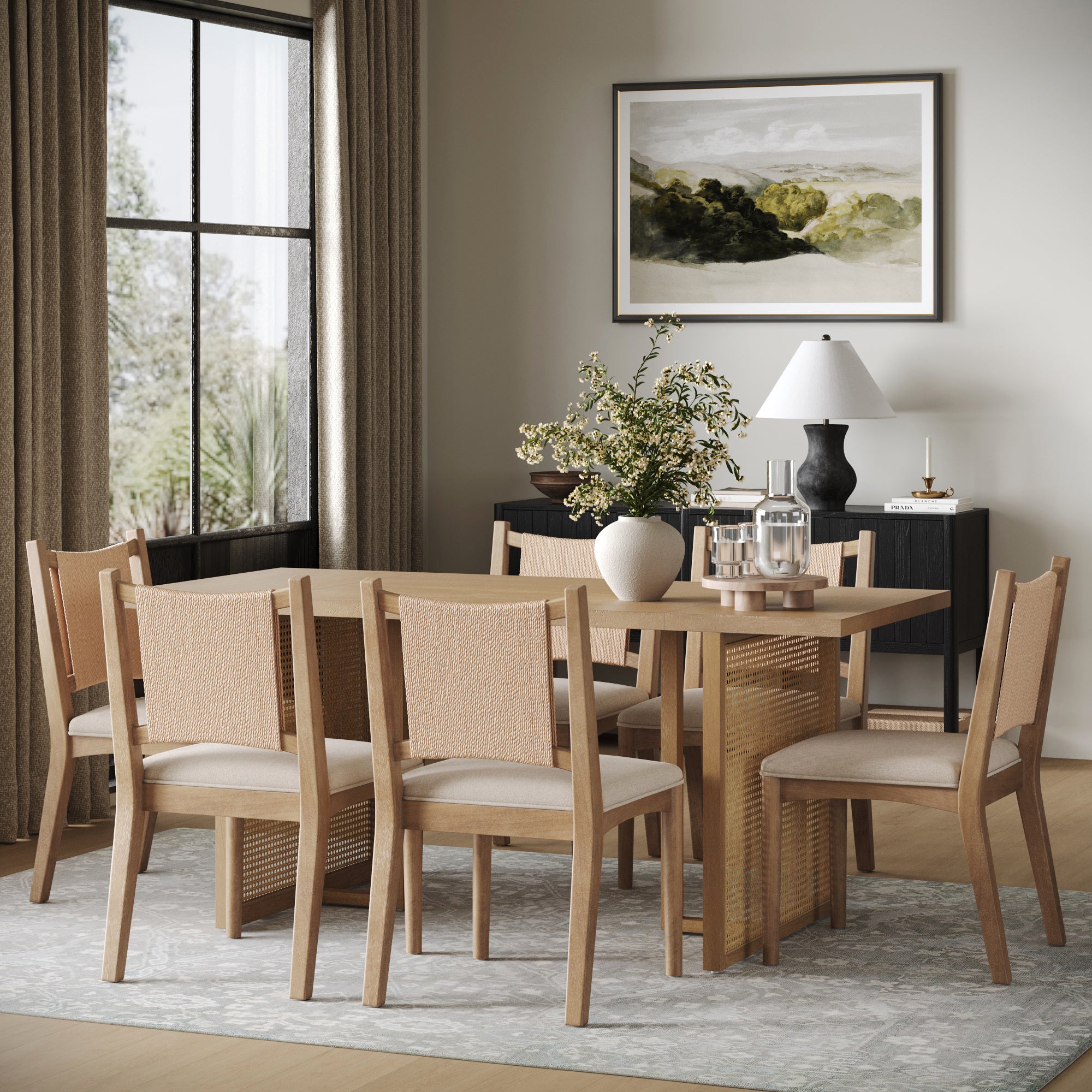 Rattan Boho Dining Table with Seagrass Chairs Set of 6 - Nathan James