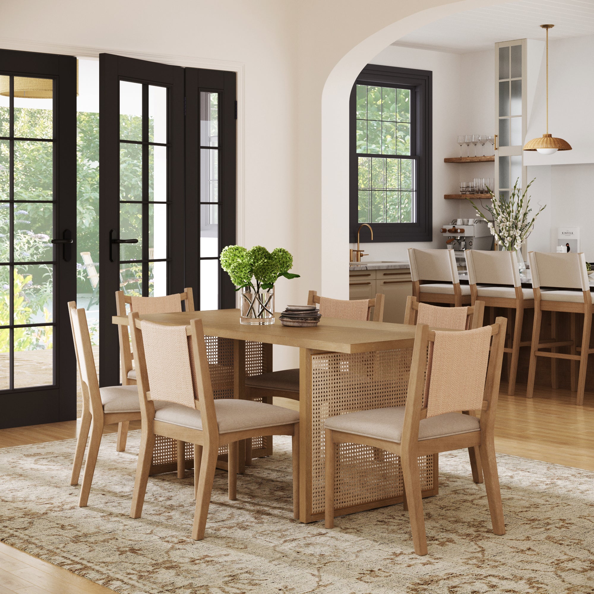 Rattan Boho Dining Table with Seagrass Chairs Set of 6 - Nathan James