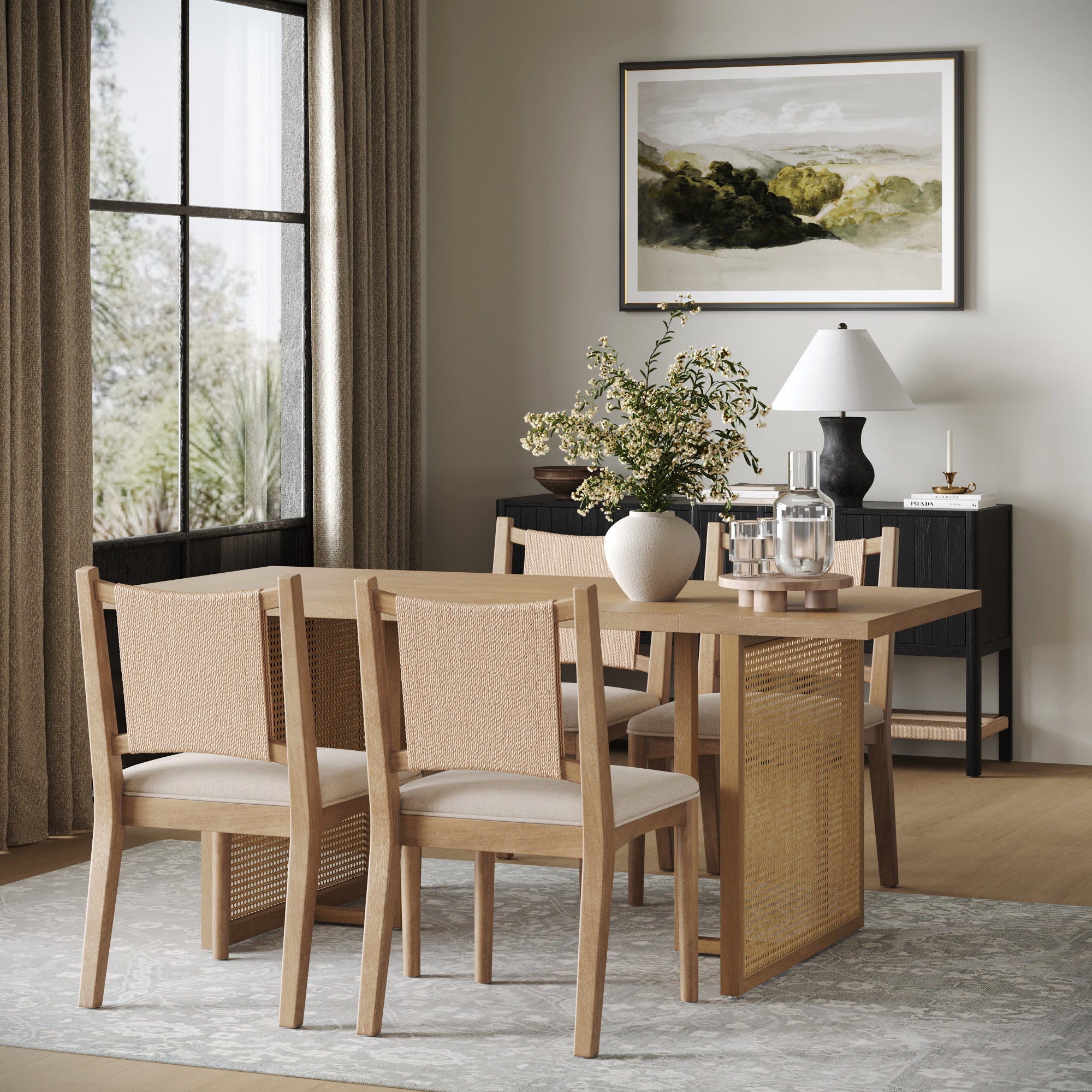 Rattan Boho Dining Table with Seagrass Chairs Set of 4 - Nathan James