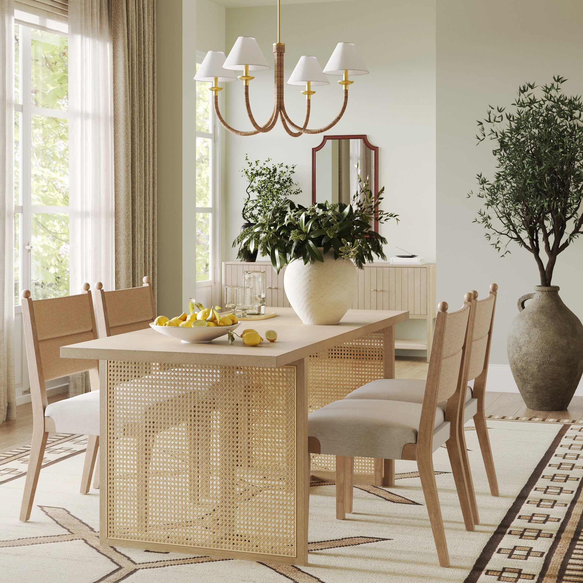 Bohemian Natural Wood & Rattan Dining Table Light Brown - Nathan James