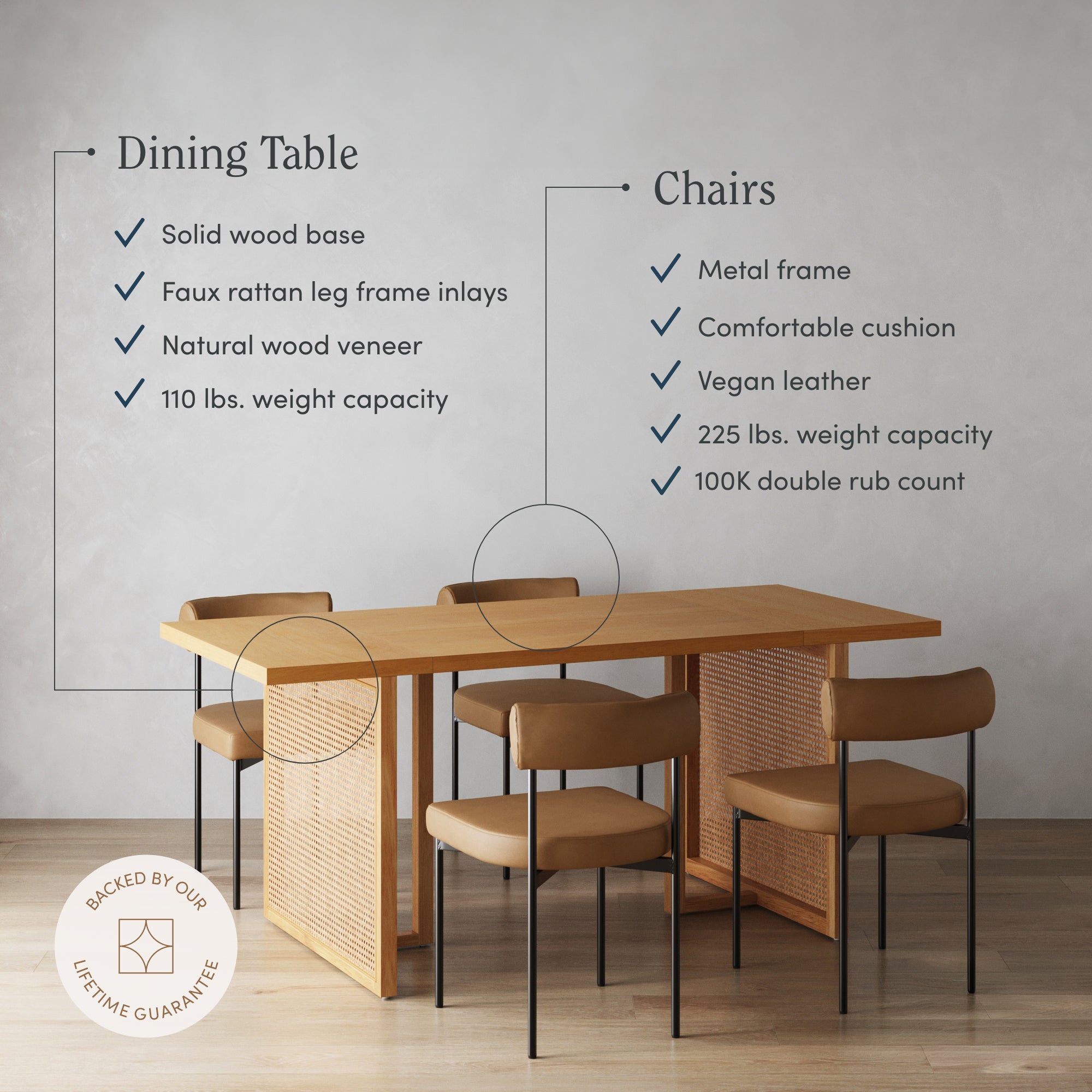 Mid-Century Faux Leather Dining Set (4 Chairs) - Nathan James