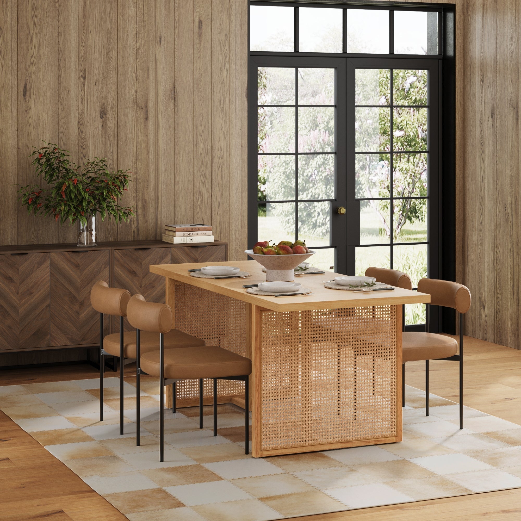 Mid - Century Faux Leather Dining Set (4 Chairs) - Nathan James