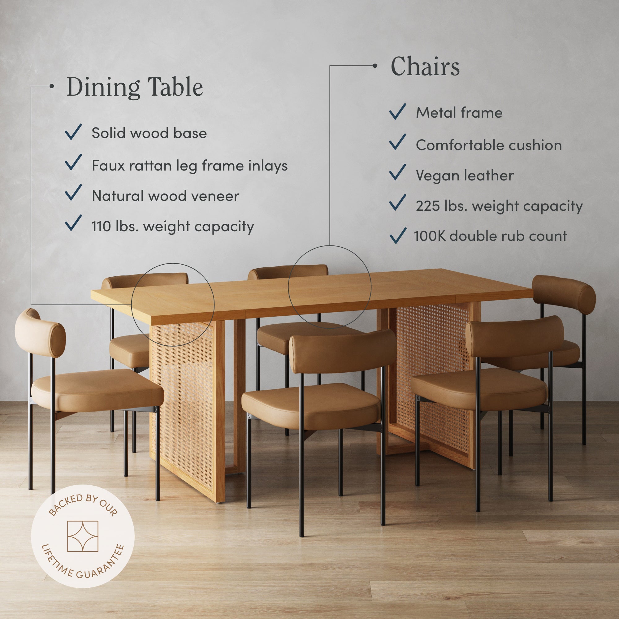 Mid-Century Faux Leather Dining Set (6 Chairs) - Nathan James
