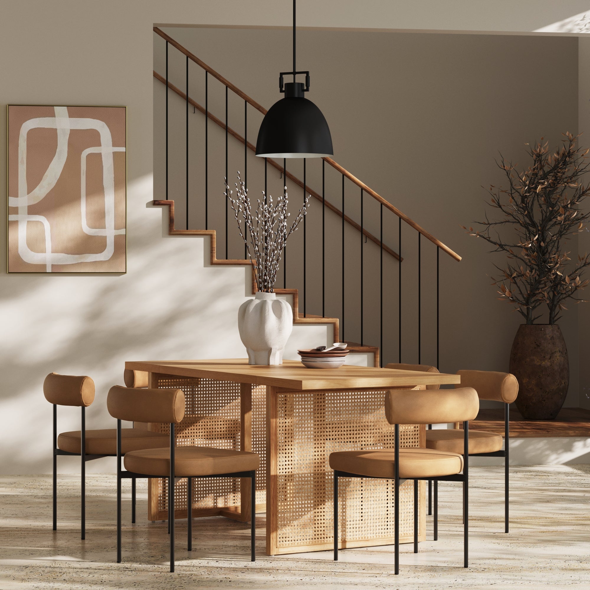 Mid - Century Faux Leather Dining Set (6 Chairs) - Nathan James