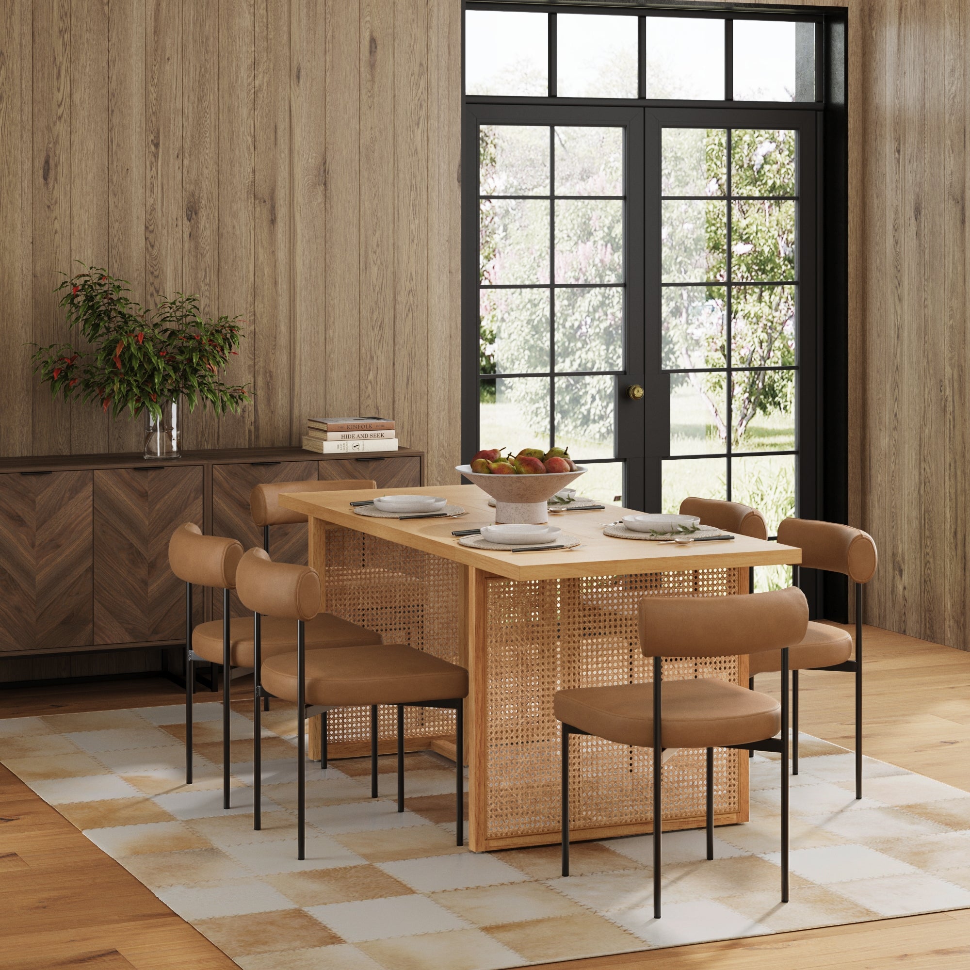 Mid - Century Faux Leather Dining Set (6 Chairs) - Nathan James