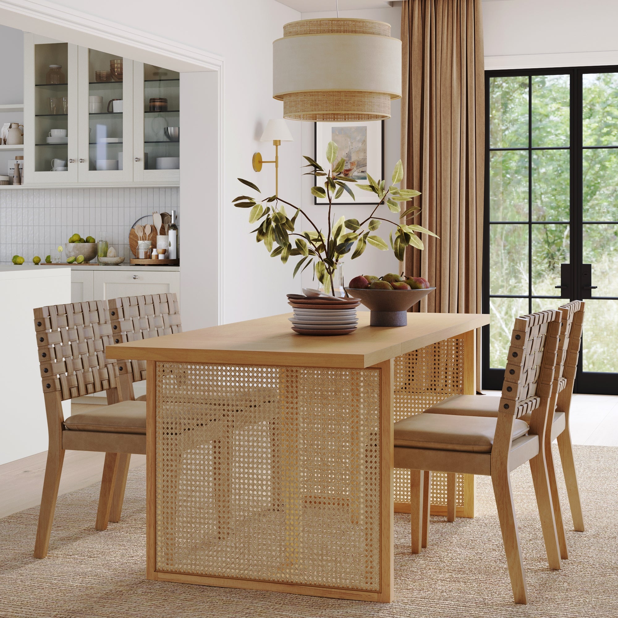 Woven Faux Leather & Rattan Dining Set (4 Chairs) - Nathan James