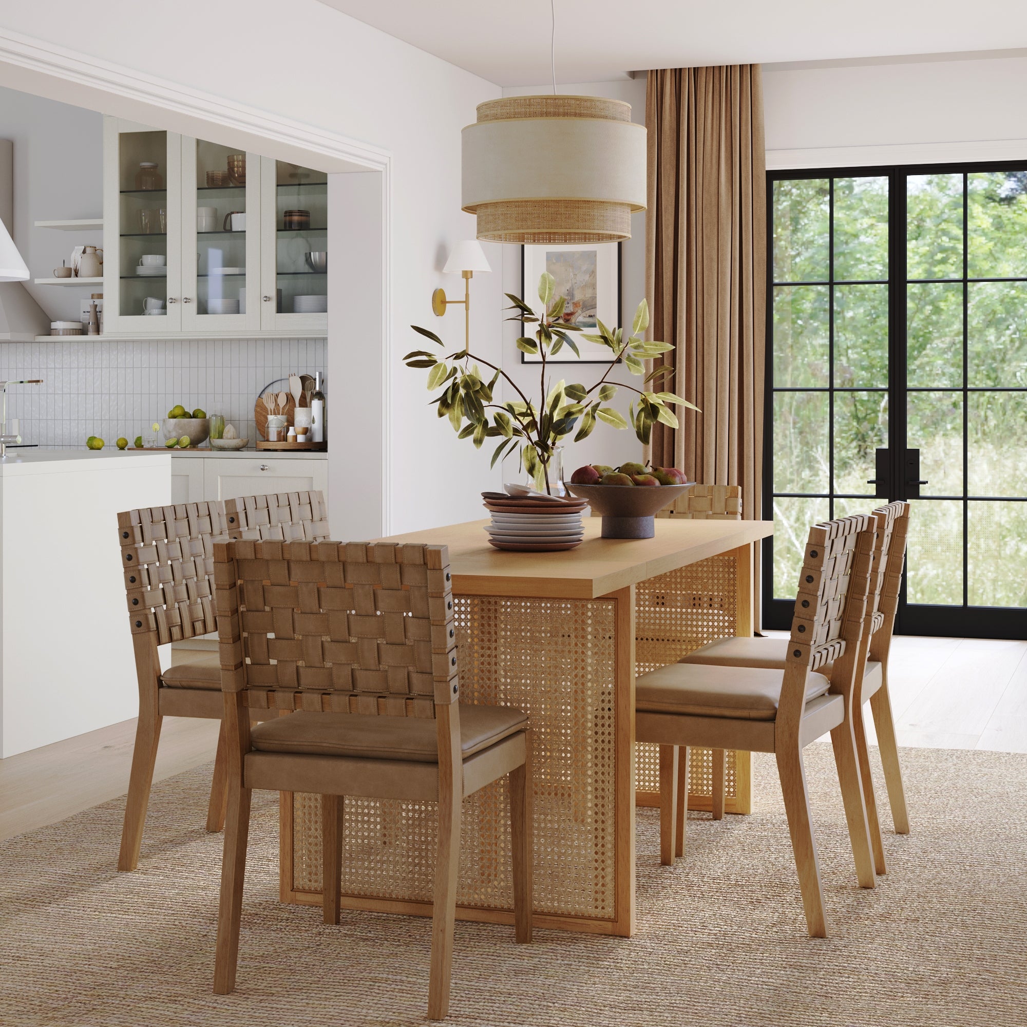 Woven Faux Leather & Rattan Dining Set (6 Chairs) - Nathan James