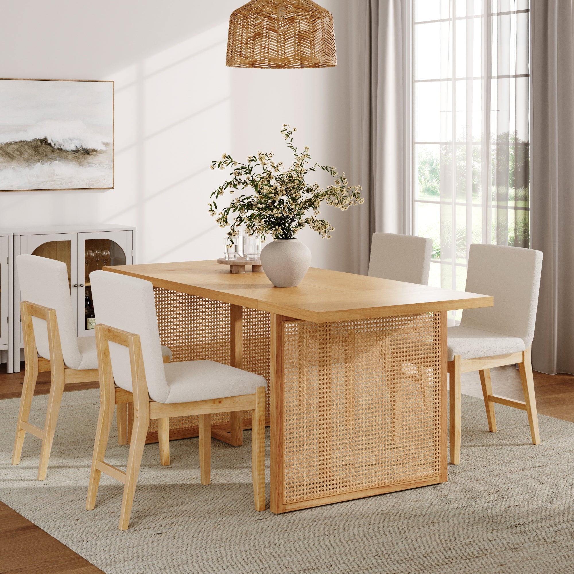 Bohemian Wood & Boucle Dining Set (4 Chairs) - Nathan James