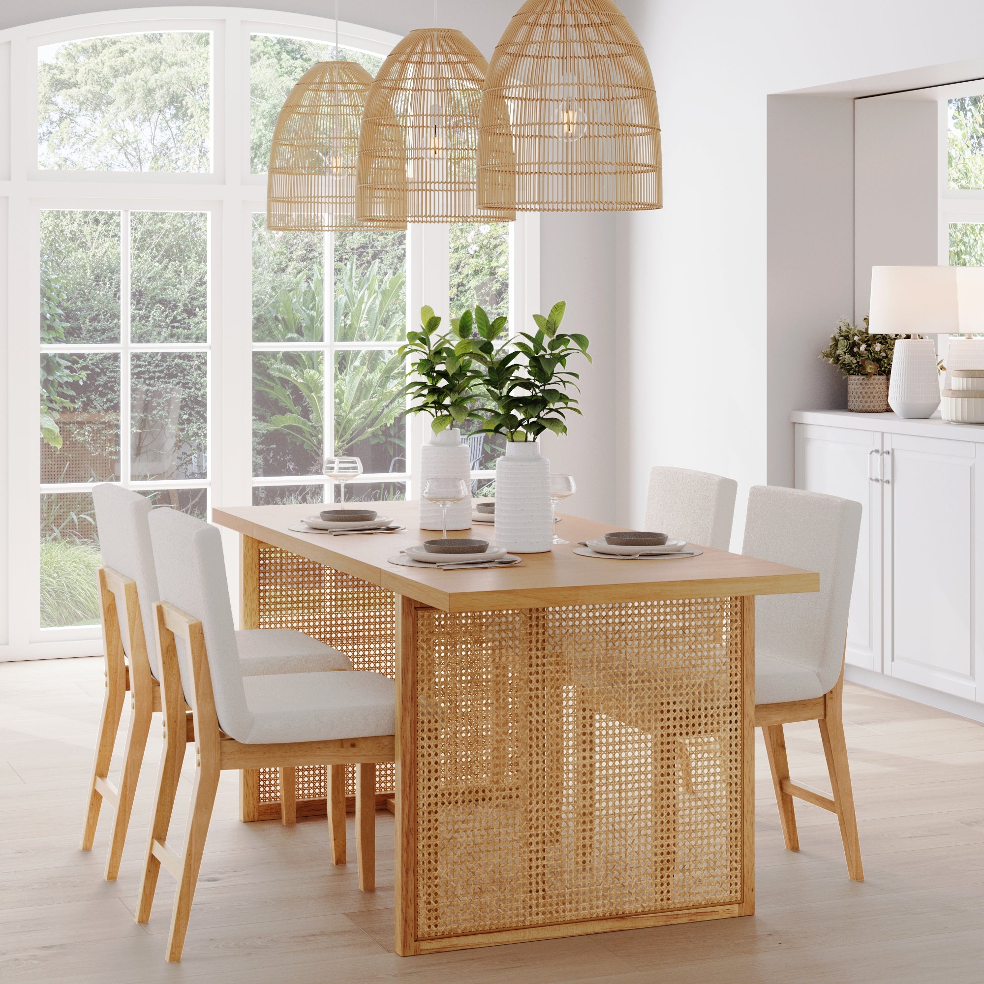 Bohemian Wood & Boucle Dining Set (4 Chairs) - Nathan James
