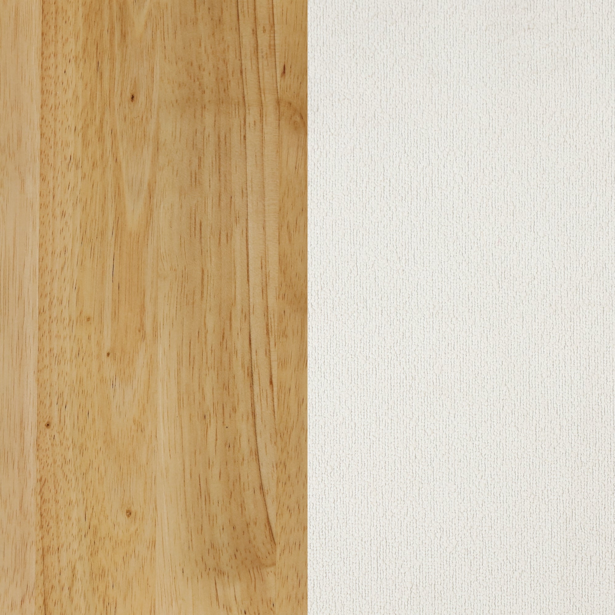 A split image showing a natural light brown wood texture on the left and a smooth white textured surface on the right.