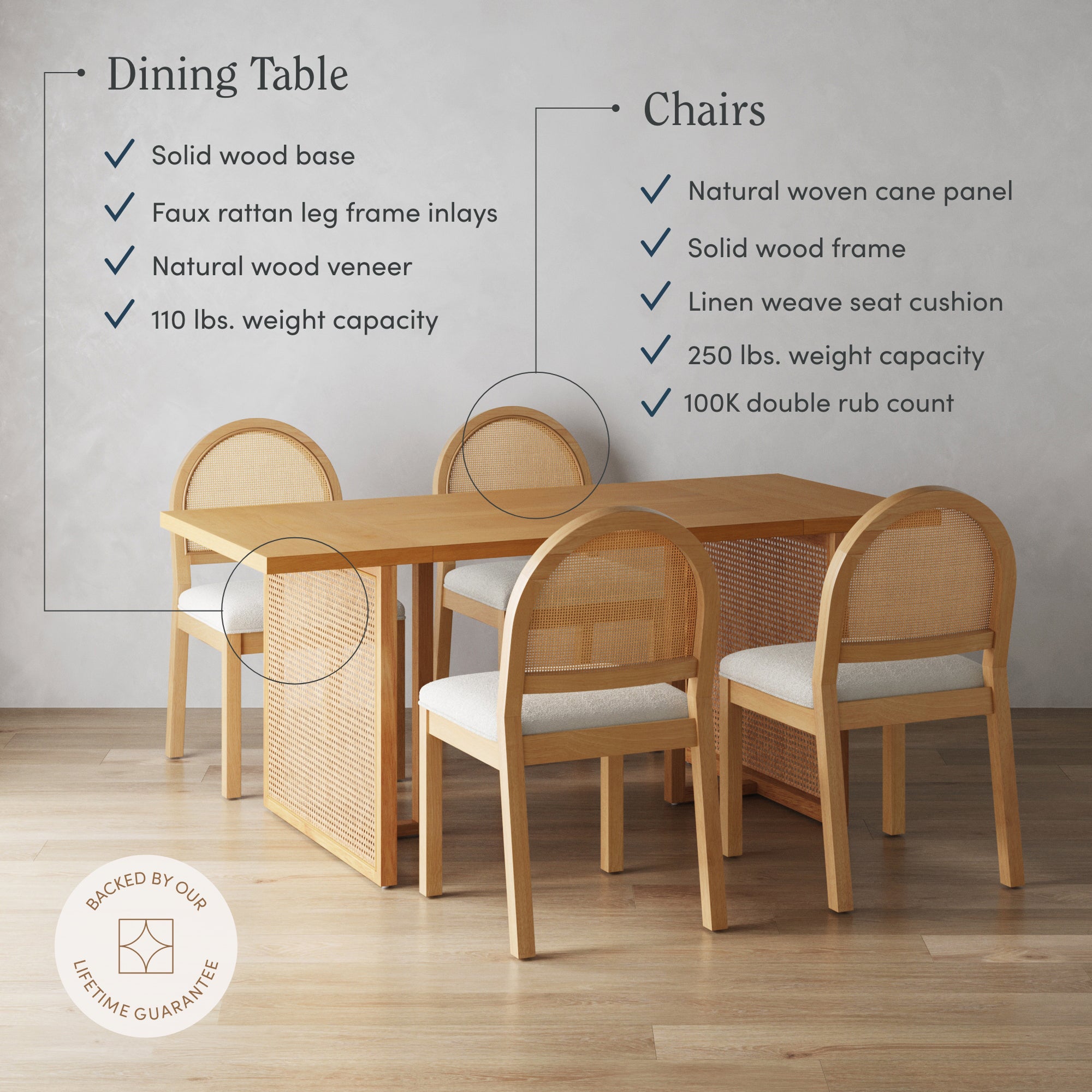 Bohemian Rattan & Boucle Dining Set (4 Chairs) - Nathan James