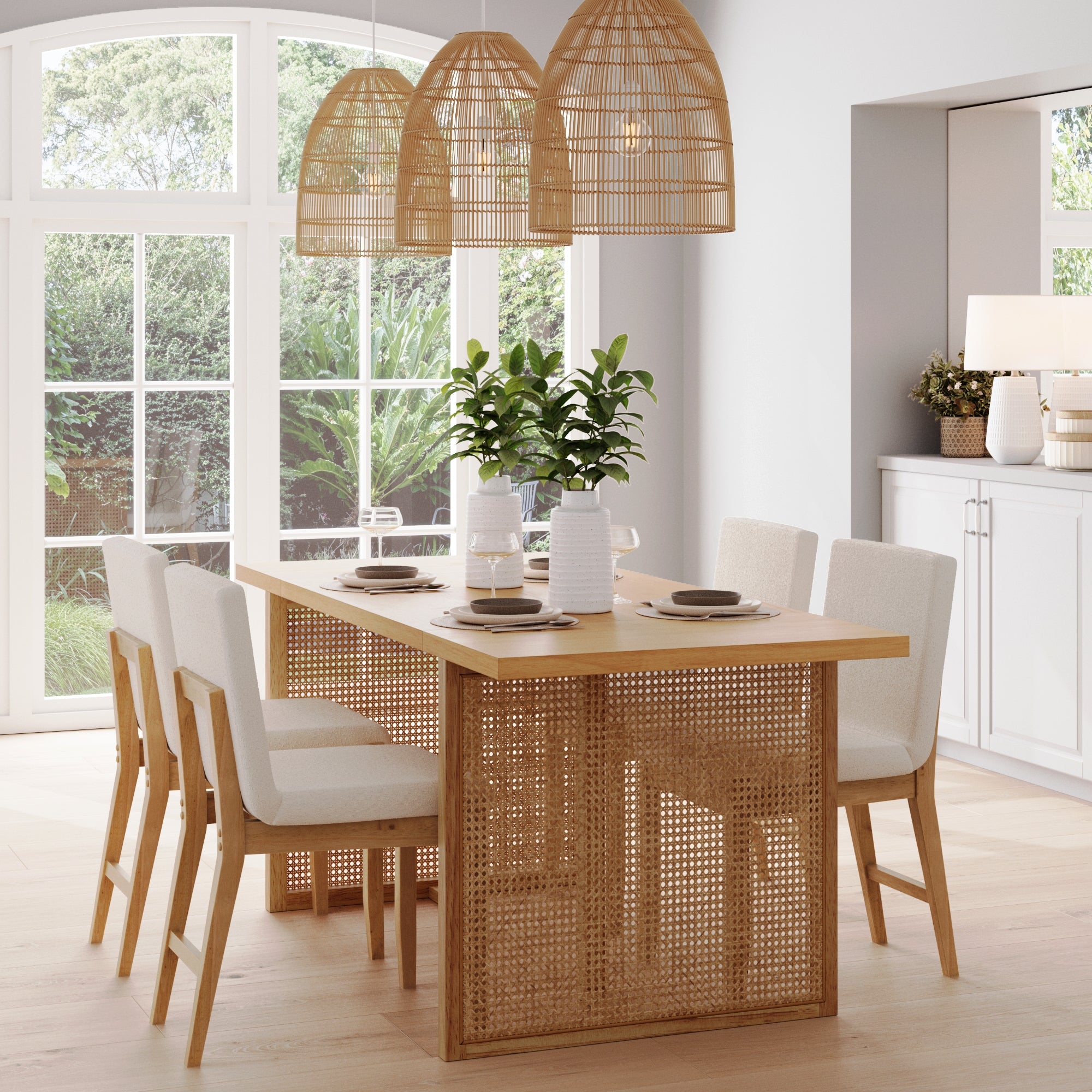 Bohemian Natural Wood & Rattan Dining Table - Nathan James