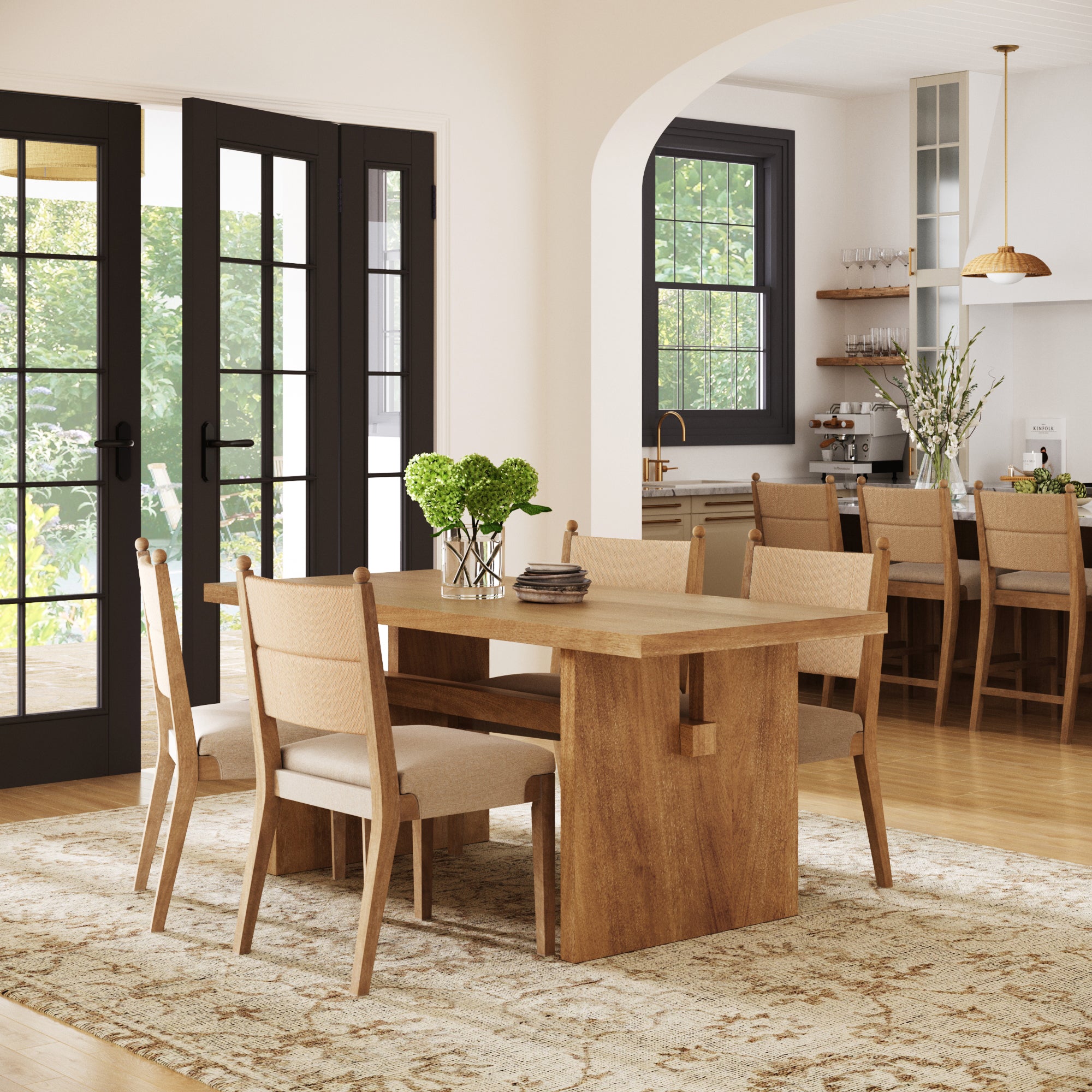 Boho Solid Wood Dining Set Light Brown (4 Chairs) - Nathan James