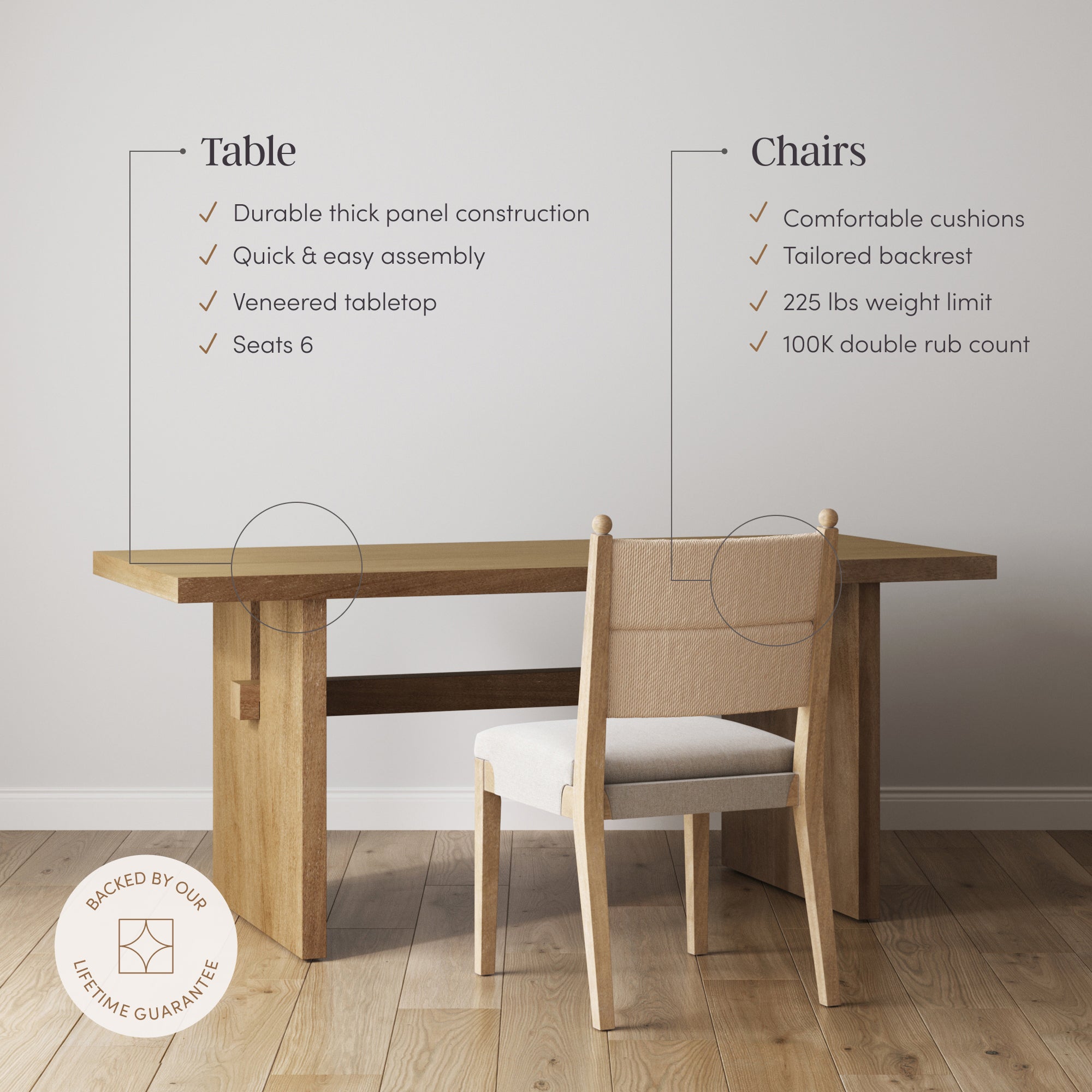 Boho Solid Wood Dining Set Light Brown (4 Chairs) - Nathan James