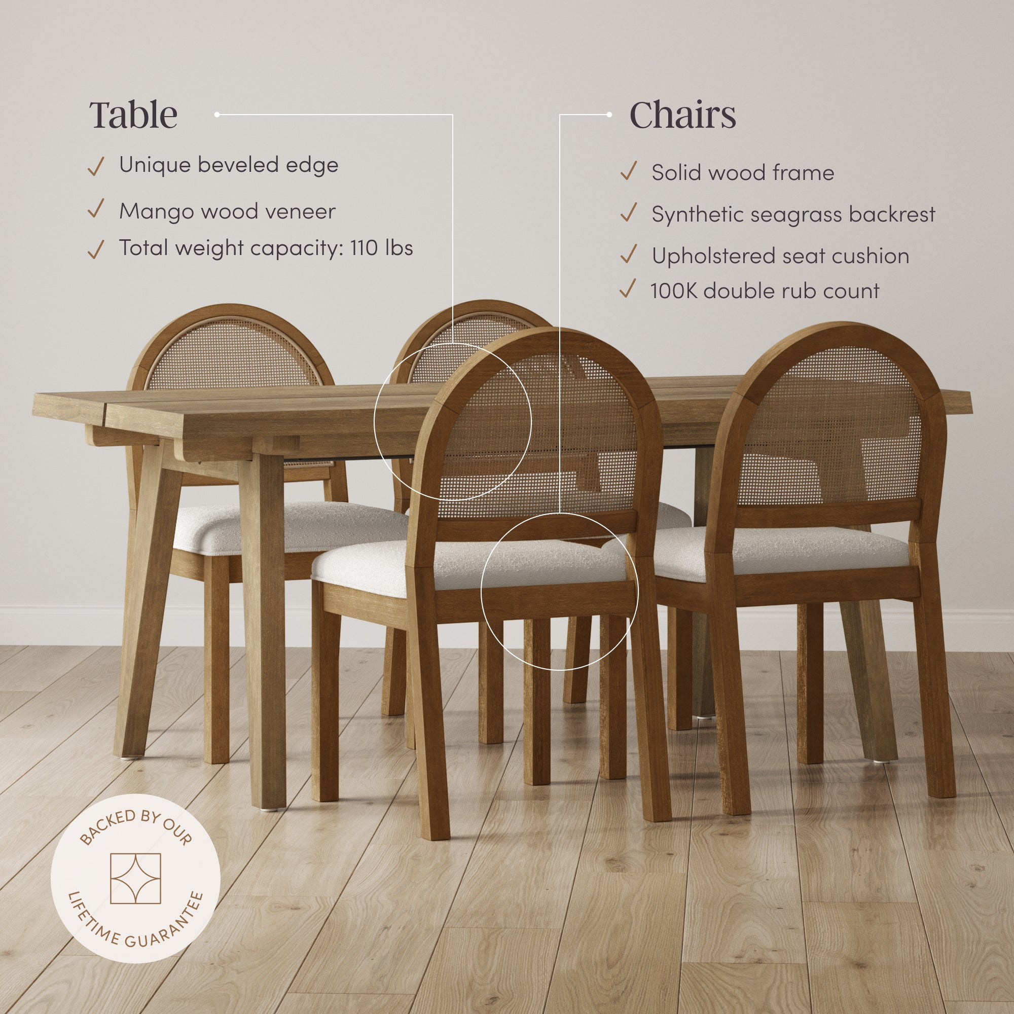 Natural Rattan Dining Table Set (4 Chairs) - Nathan James