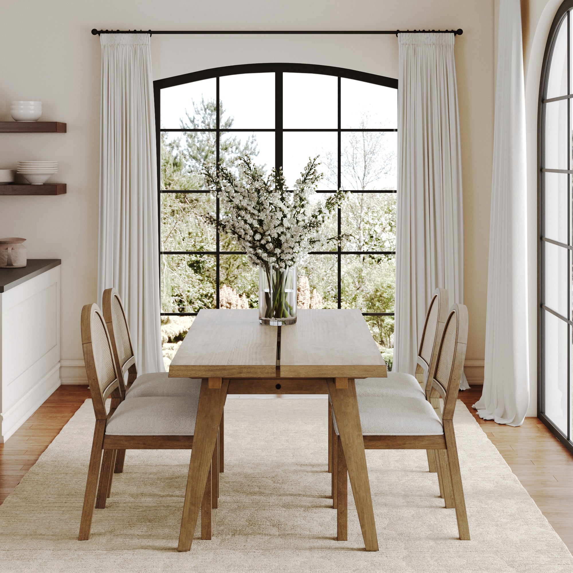 Natural Rattan Dining Table Set (4 Chairs) - Nathan James