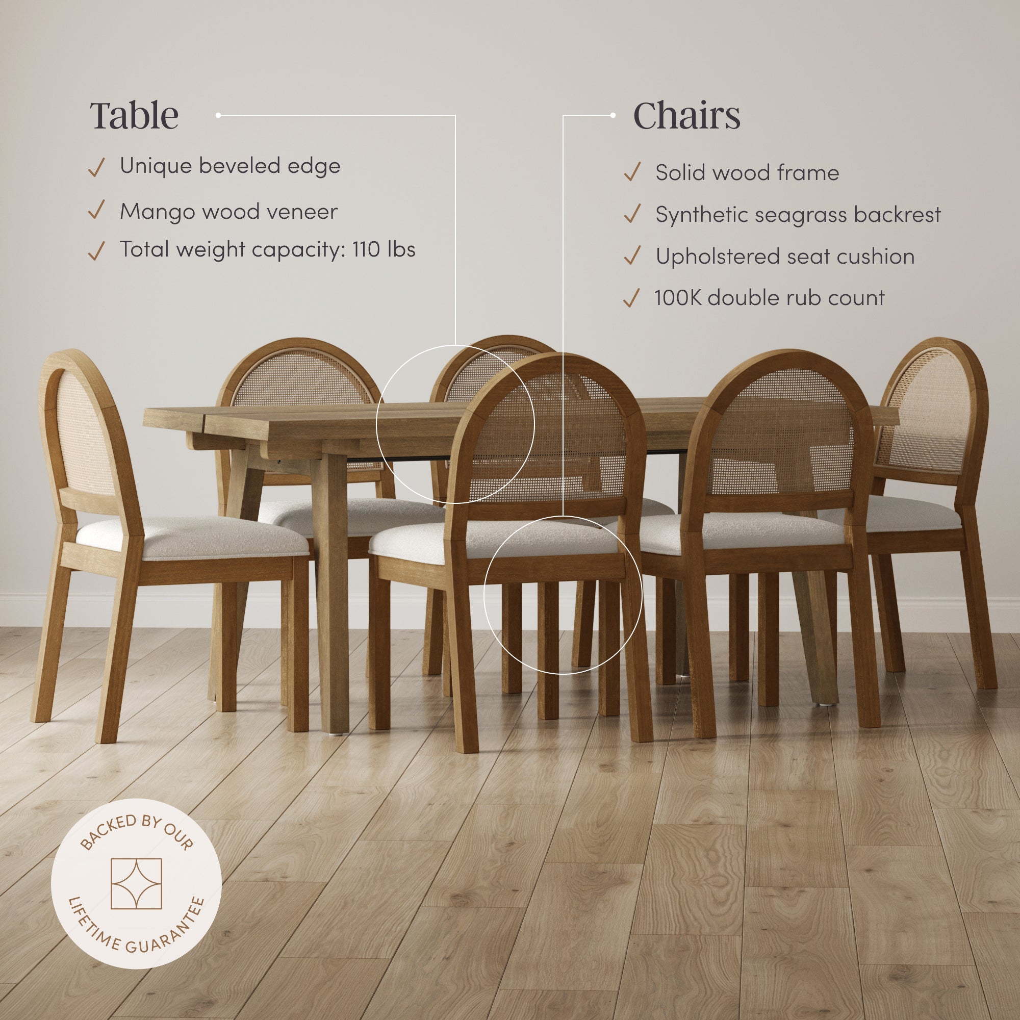 Natural Rattan Dining Table Set (6 Chairs) - Nathan James