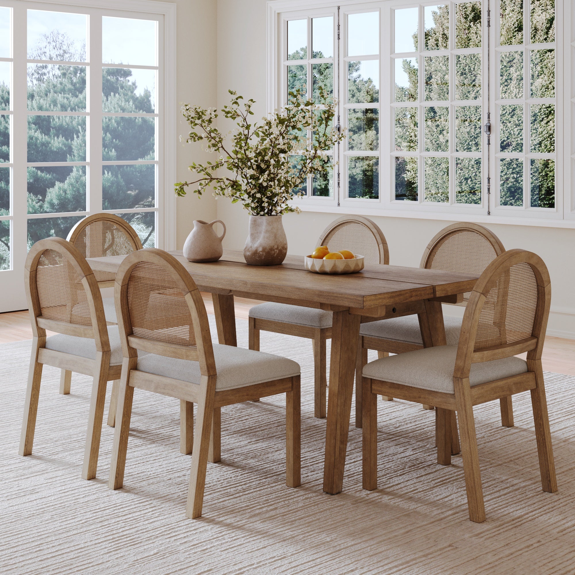 Natural Rattan Dining Table Set (6 Chairs) - Nathan James