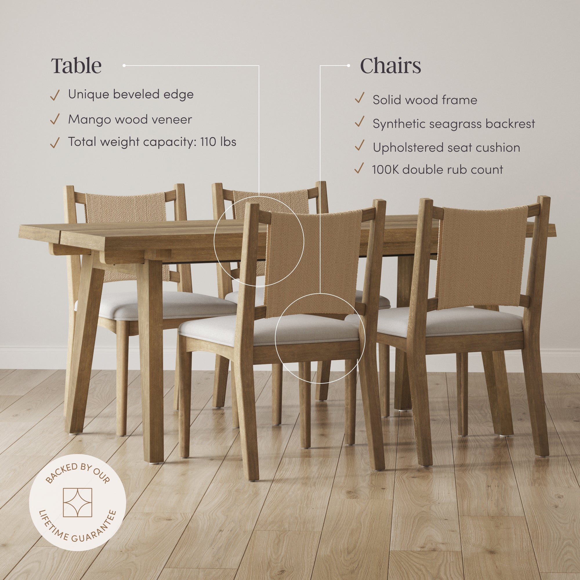 Bohemian Wooden Dining Table Set (4 Chairs) - Nathan James