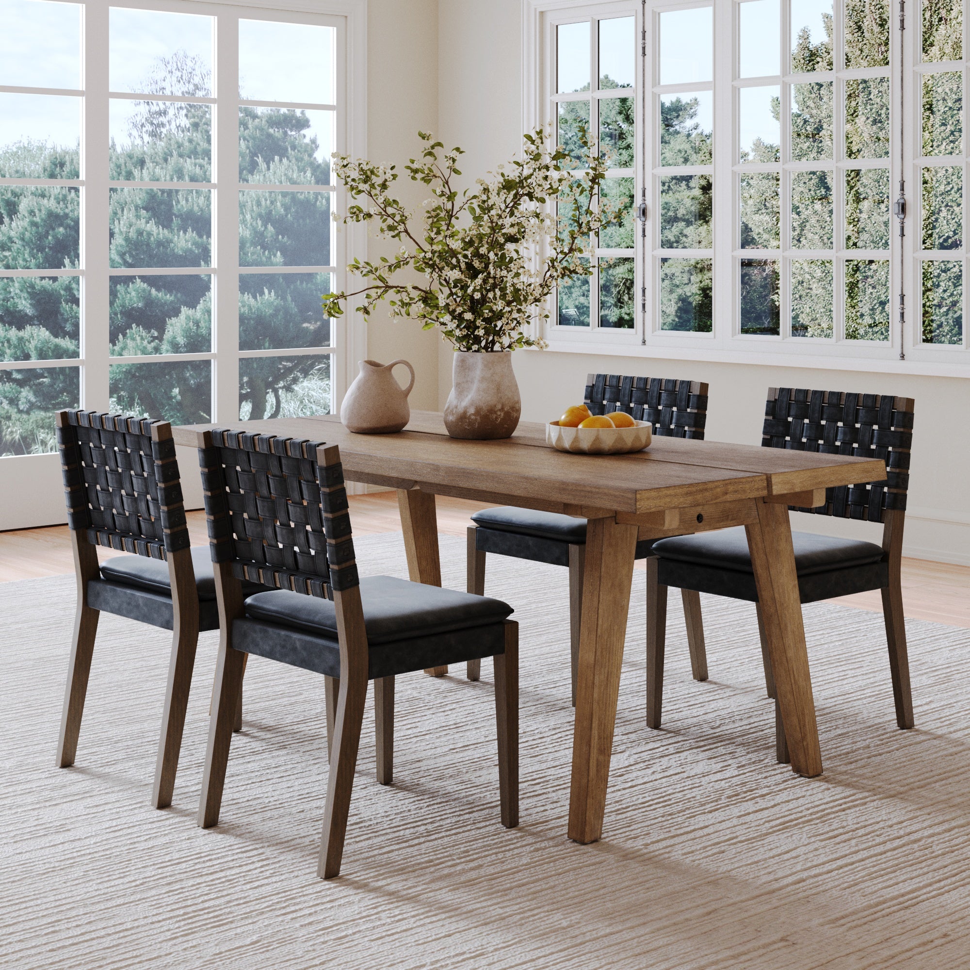 Mid Century Faux Leather Dining Set Black (4 Chairs) - Nathan James
