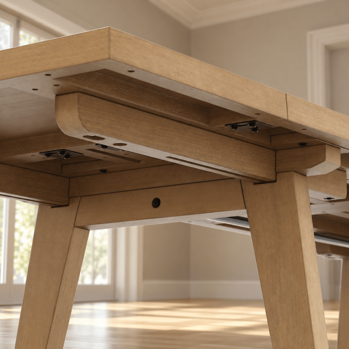 Farmhouse Extendable Wood Dining Table with Leaf Extensions Light Brown - Nathan James