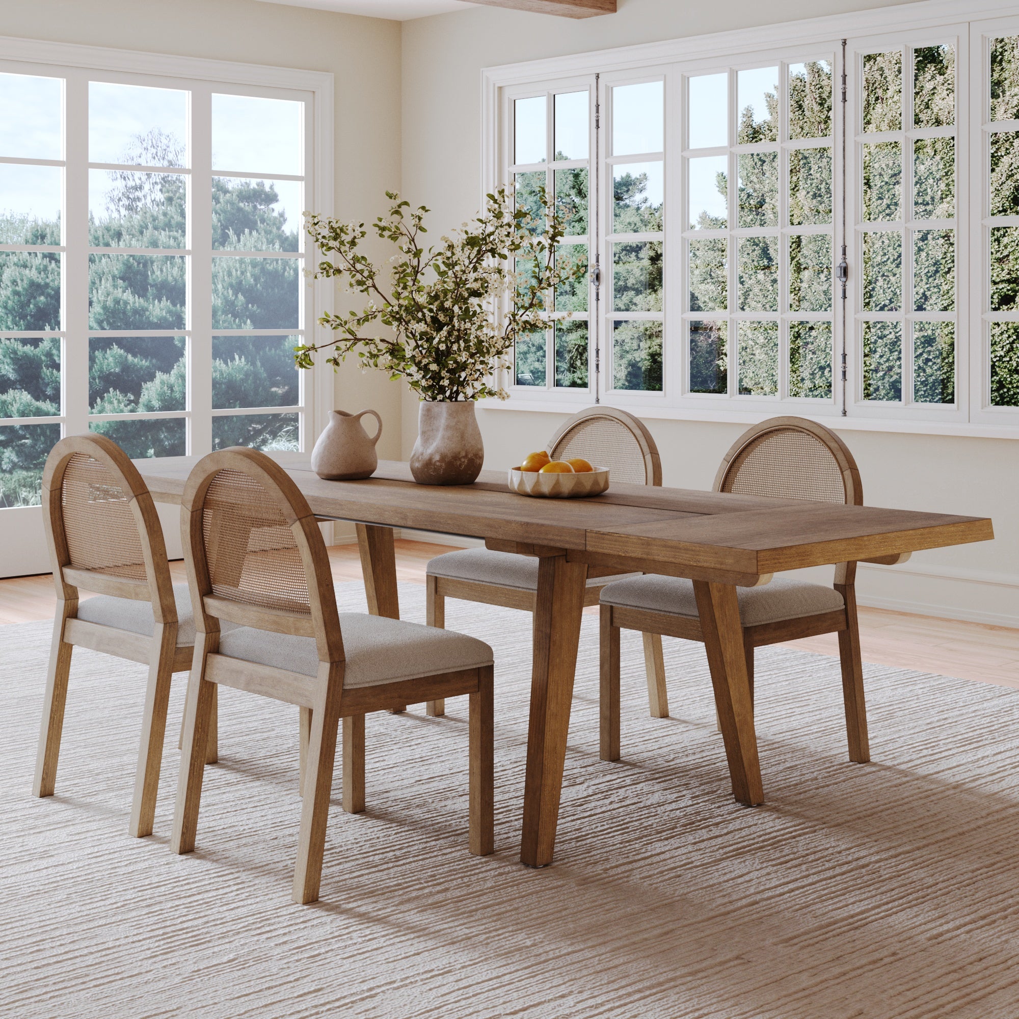 Extendable Boho Rattan Dining Table Set (4 Chairs) - Nathan James